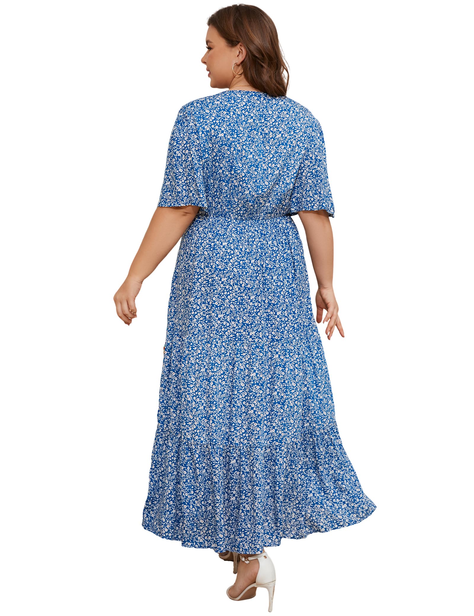 ANOTHER CHOICE Plus Size Floral Maxi Dress for Women - Short Sleeve Boho Casual Dress with Modest Fit | Perfect for Summer Outings, Beach Vacations & Boho Chic Style