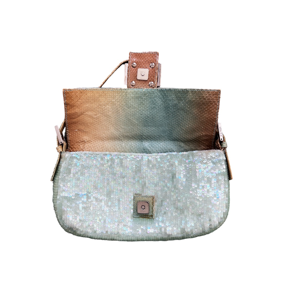 Vintage Green Sequin Baguette Bag - Sparkling Evening Clutch for Parties, Weddings & Special Occasions