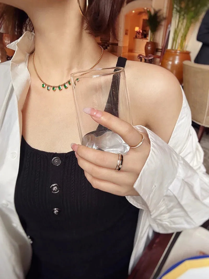 18K Rose Gold Necklace for Women - Romantic & Elegant Real Natural Emerald or Tourmaline Pendant - Perfect for Parties, Weddings & Special Occasions