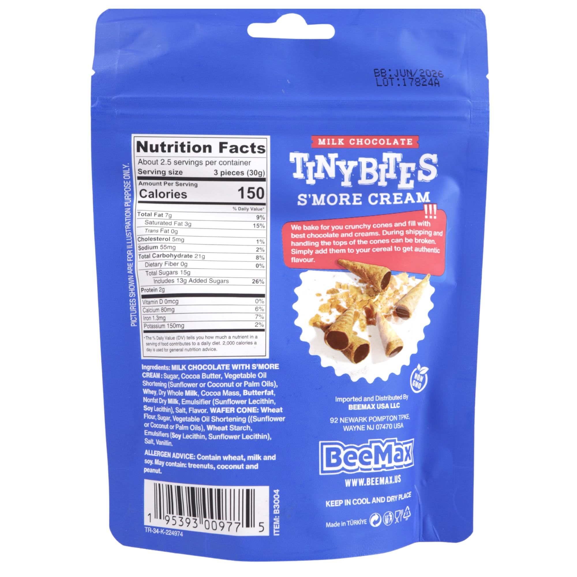 Bee Max S'mores Chocolate Cones Bites - Crunchy Bite-Sized Waffle Cone Snacks in Resealable Bag (2.82oz) - Perfect for Parties, Movie Nights & On-the-Go Treats