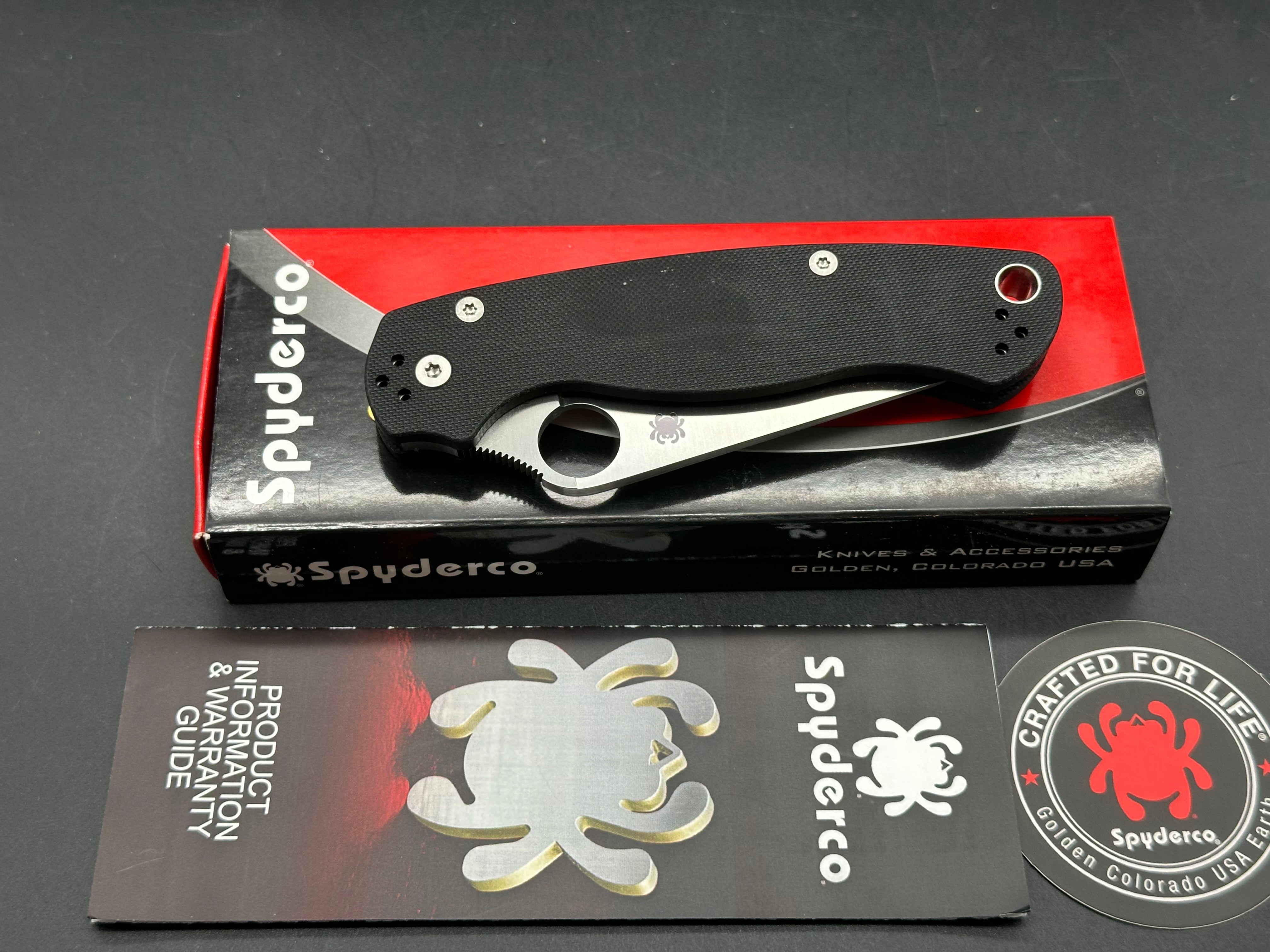 Spyderco Para Military 2 Folding Knife - S45VN Stonewash Blade, Black G10 Handle - EDC, Camping, Survival & Tactical Use
