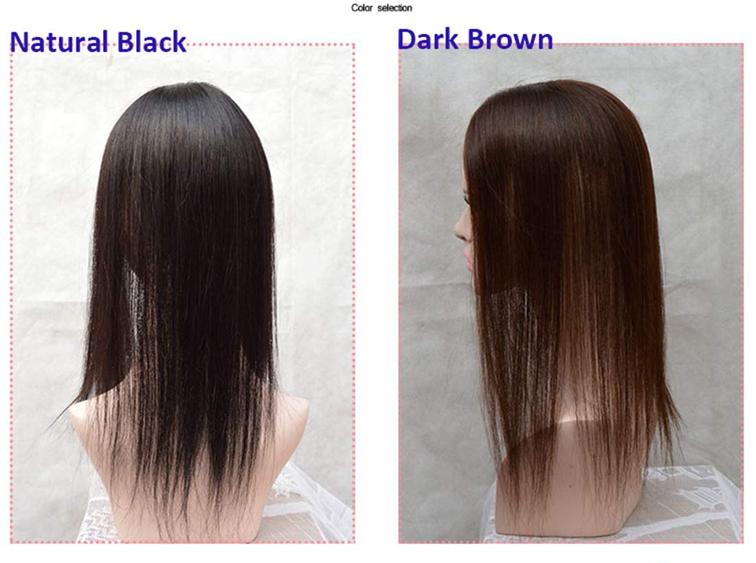 LXUE 3x5 Inches Silk Base Human Hair Topper Clip-in for Women - 12 Inch Dark Brown Hairpiece for Thinning & White Hair Coverage - Perfect for Daily Wear, Special Occasions & Hair Loss Solutions