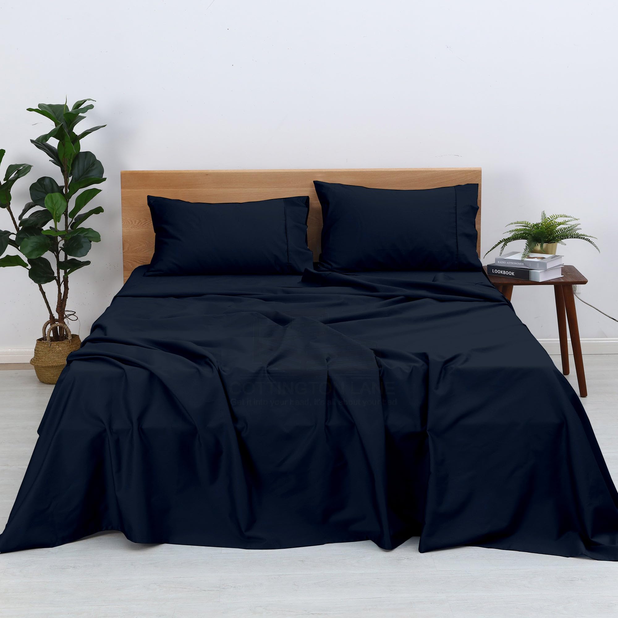 400 Thread Count 100% Egyptian Cotton Sheet Set - RV Short Queen Size with 12 Inch Deep Pocket - 4 Piece Bedding Set (Navy Blue) for Comfortable Sleep in RVs, Campers, and Small Spaces