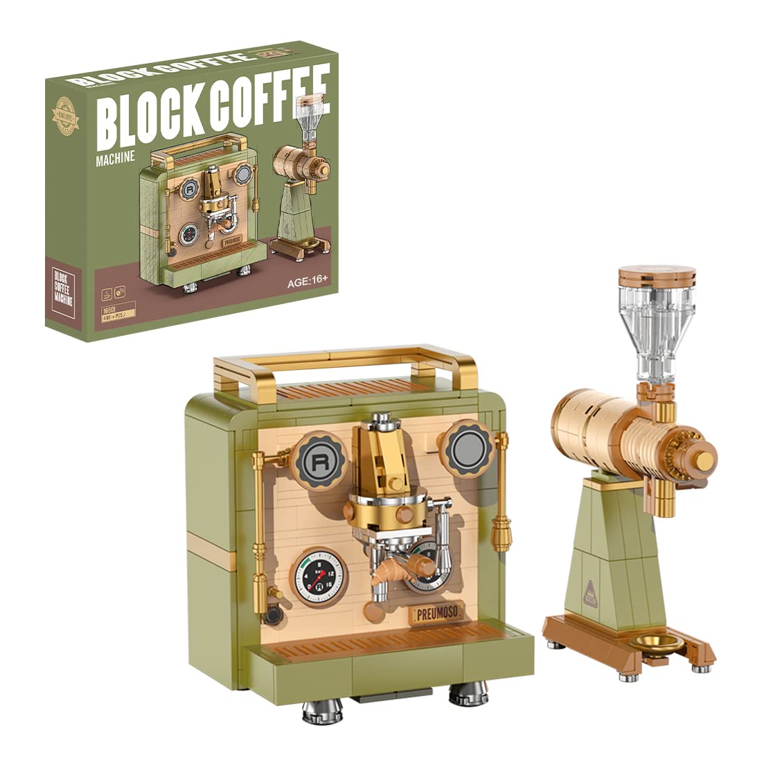 RAHEL 466-Piece Coffee Machine Building Blocks Set - DIY Coffee Bean Grinder Toy, Compatible with Lego - Perfect for Home Decoration, Kitchen Display & STEM Learning Activities
