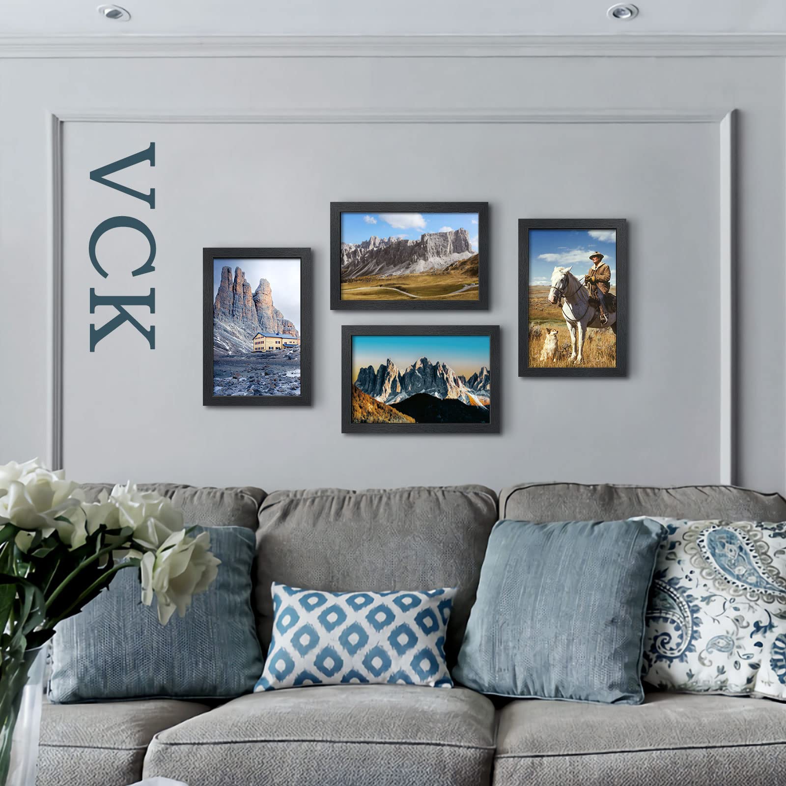 VCK 11x17 Poster Frame Set of 4 - Black Solid Wood Picture Frames with Premium Woodgrain Texture - Wall Gallery Frames for Home Decor, Office Art Display & Photo Collage
