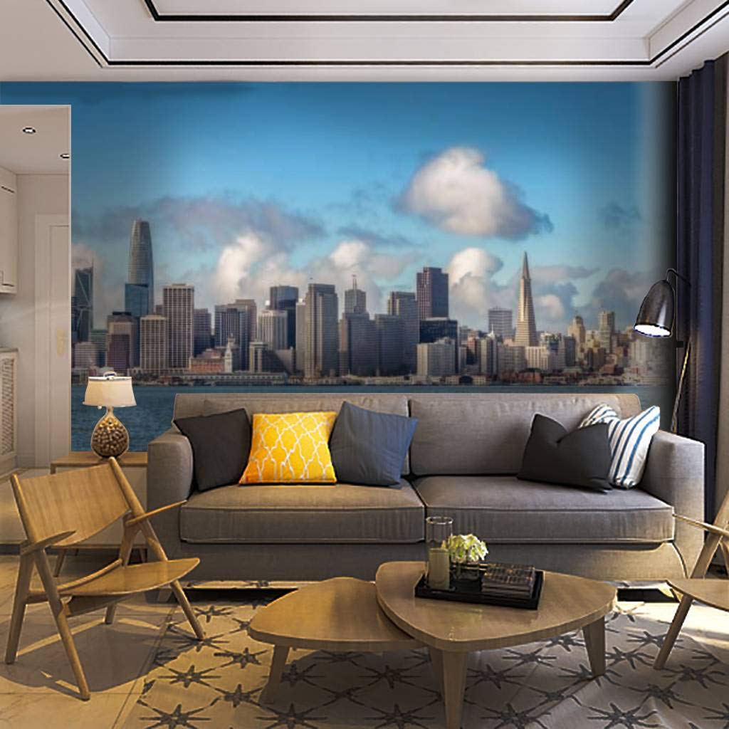 San Francisco Skyline Wall Mural - Self-Adhesive Removable Peel & Stick Wallpaper Decor for Living Room, Bedroom & Office - Stunning Cityscape Wall Decal with Royalty-Free Stock Image Design
