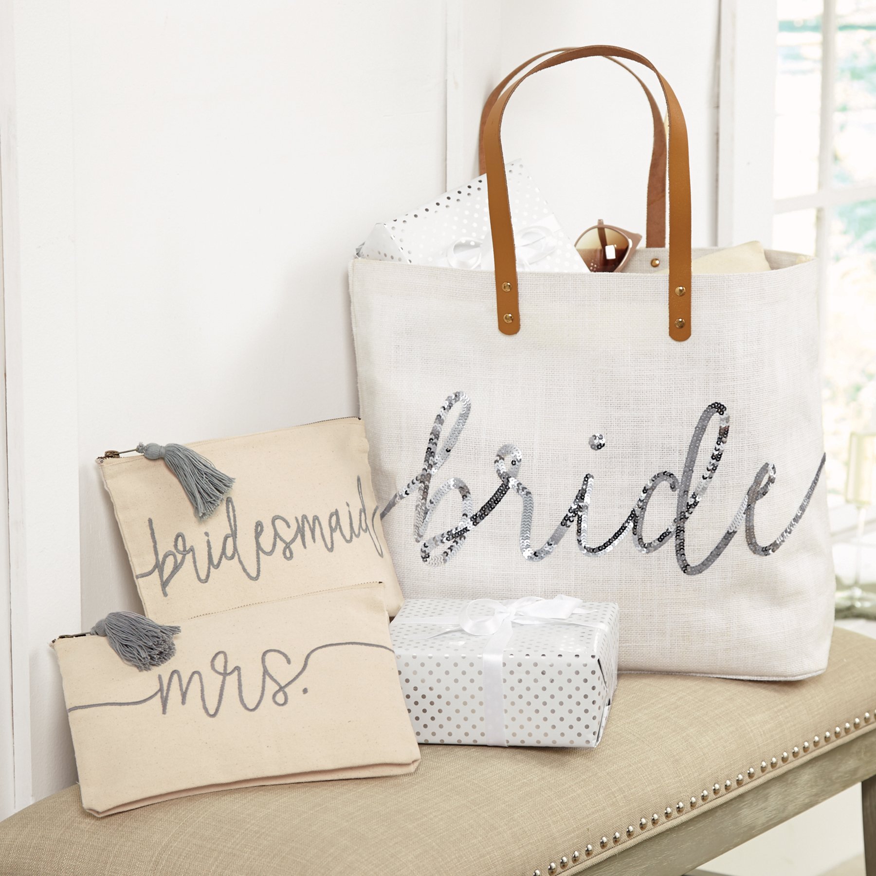 Elegant Mud Pie Silver Sequin Bride Tote Bag - Perfect for Wedding, Bridal Shower & Bachelorette Party Accessories