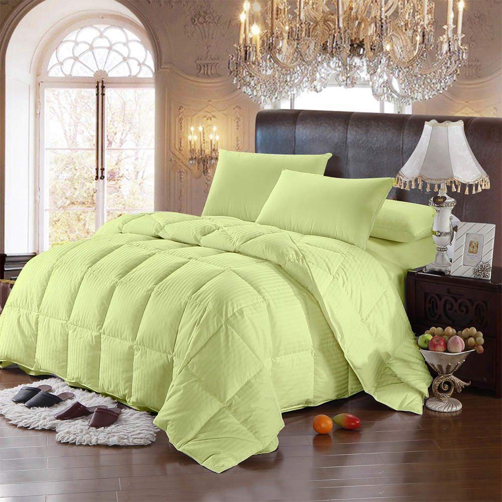 Buffy 100% Cotton 500 GSM Twin/Twin XL Comforter Set - Striped Winter Warm Fluffy Soft Box Stitched Bedding with Corner Tabs (3-Piece, Green) | Perfect for Cozy Winter Nights & Guest Room Decor