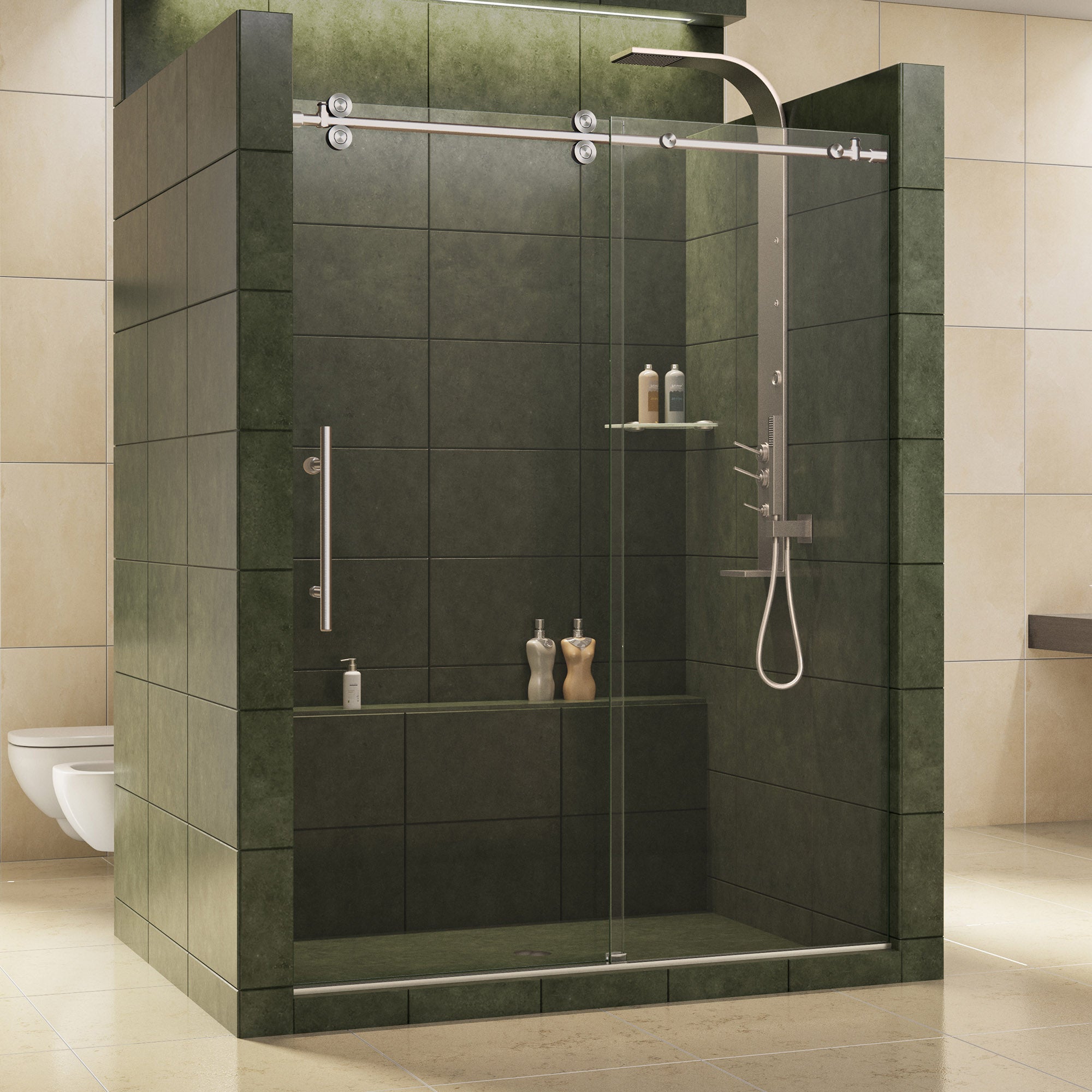 DreamLine Enigma 56-60 Inch W x 79 Inch H Frameless Sliding Shower Door - Modern Bathroom Upgrade for Small Spaces & Luxurious Spa Experience