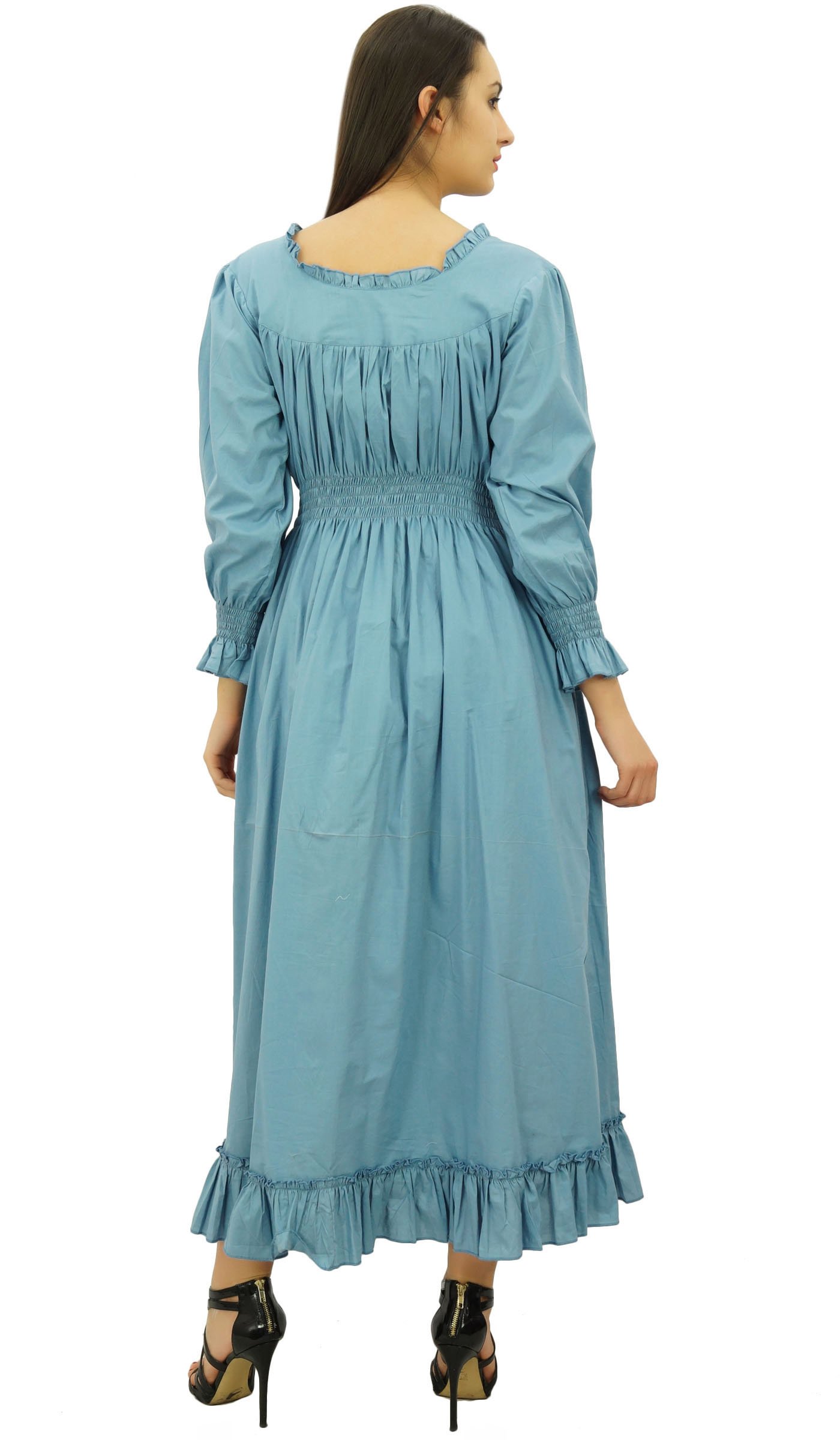 Bimba Women's Cotton Smocked Waist Long Casual Maxi Dress - Flowy Summer Beach Dress for Vacation, Date Night & Outdoor Events