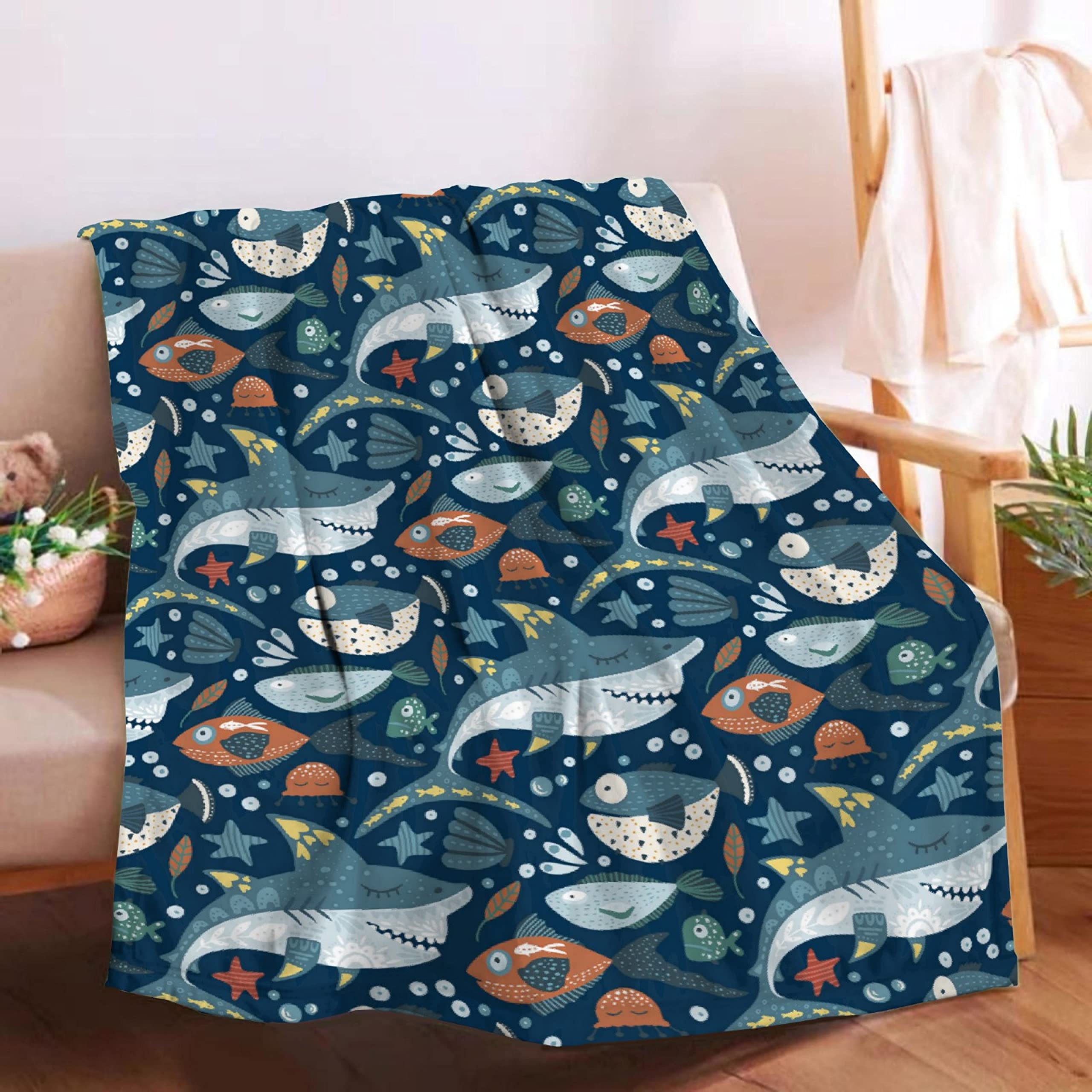 Premium Blue and Grey Shark Blanket for Shark Lovers - Ultra Soft & Cozy Extra Large Throw (120