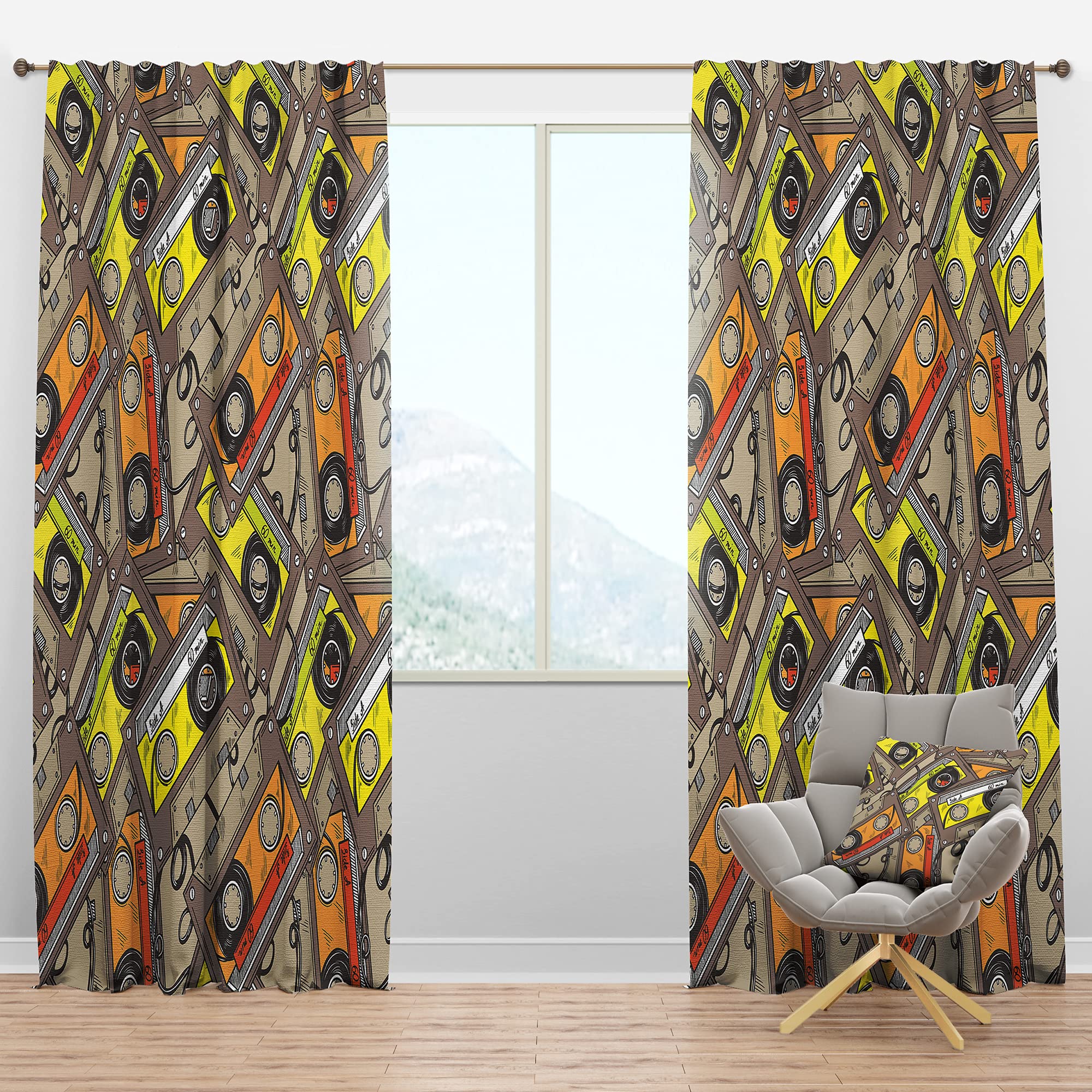 Vintage Audio Cassette Blackout Curtains - Thermal Insulated Single Panel (52x63 inches) for Bedroom & Living Room - Noise Reducing & Light Blocking for Better Sleep & Home Theater Experience
