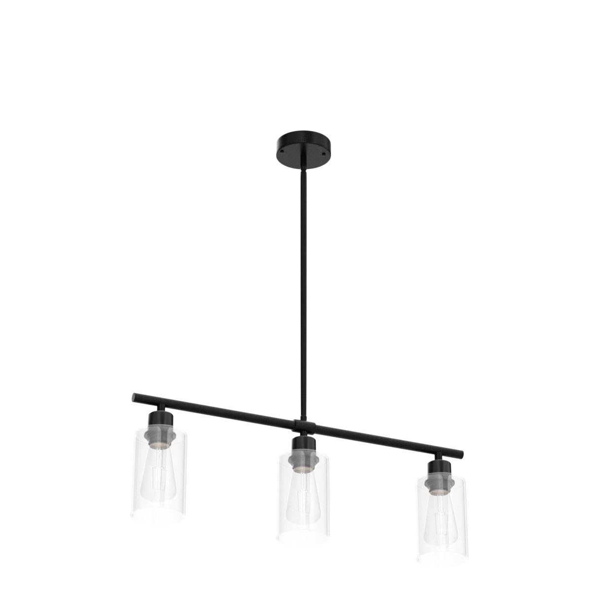 Modern Black 3-Light Linear Chandelier - Rectangle Pendant Lighting Fixture with Glass Shades for Kitchen Island, Dining Room & Farmhouse Decor | Perfect for Breakfast Nooks, Open Concept Kitchens and Rustic Dining Areas