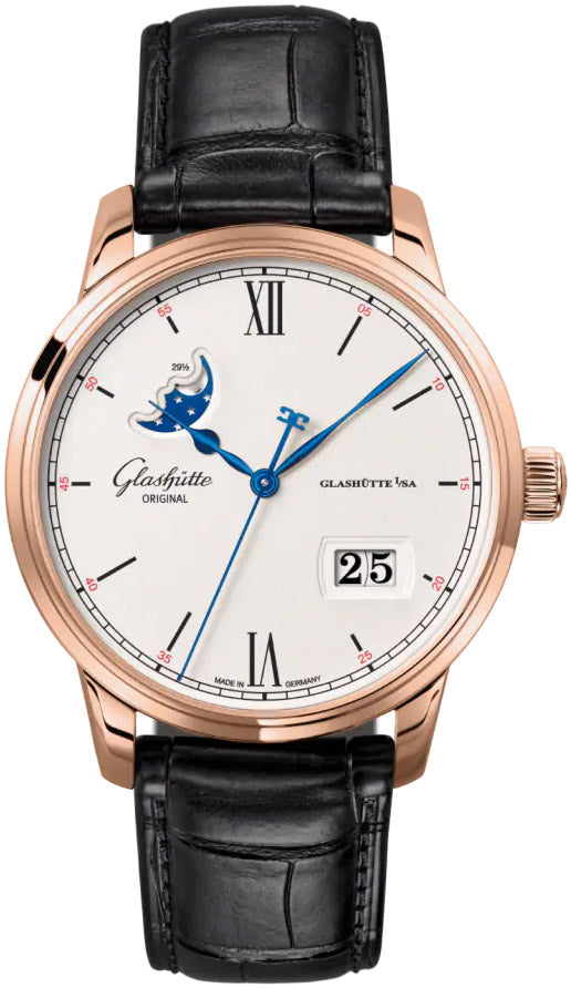 Glashutte Original Senator Excellence Panorama Date Moon Phase 18K Red Gold Men's Luxury Watch for Business & Formal Occasions