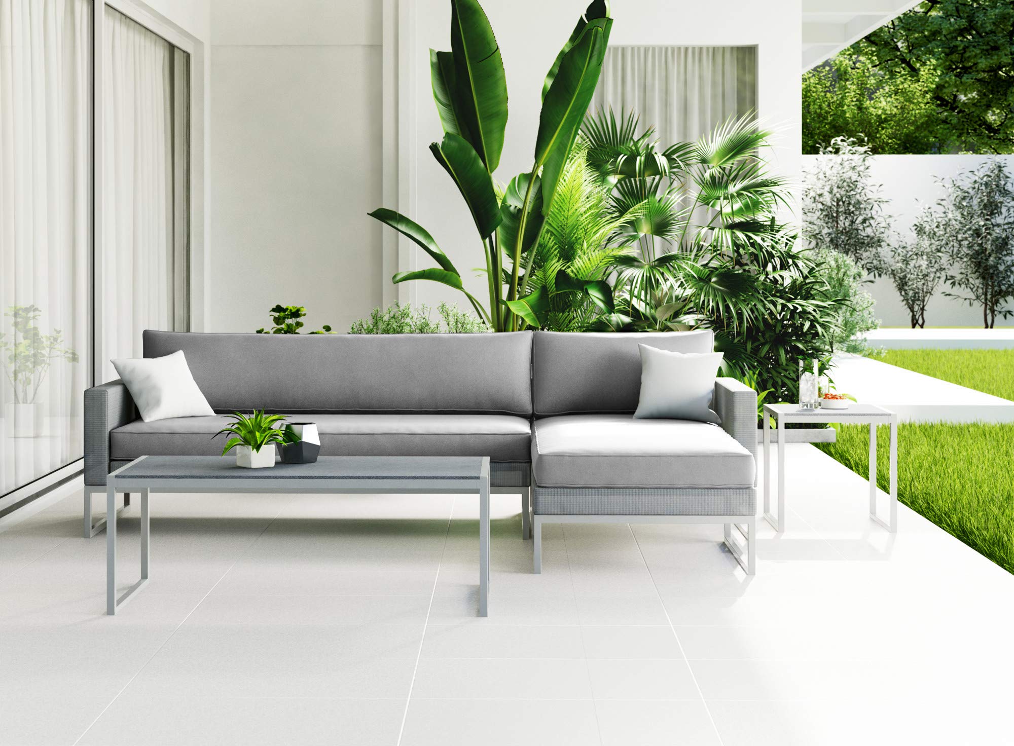 Elle Decor Tropez Mesh Outdoor Patio Furniture Set - Durable Metal Frame Sectional Sofa in Gray - Perfect for Backyard, Poolside & Garden Relaxation