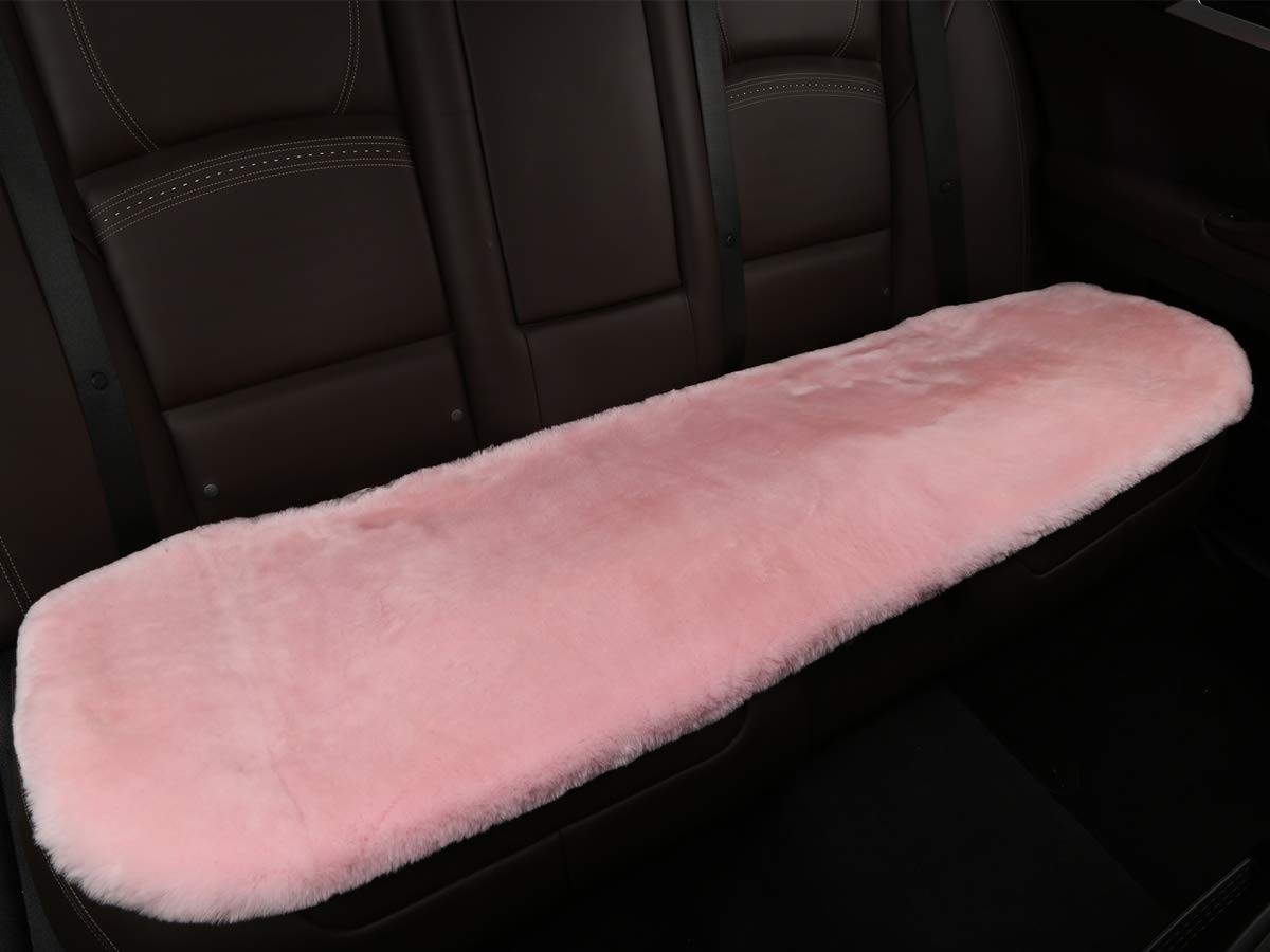 Premium Genuine Sheepskin Car Seat Cushion - Soft Breathable Short Wool Universal Fit Auto Seat Cover for Cars, Chairs & Sofas - Comfortable Non-Slip Back Support (Light Pink) - Perfect for Long Drives, Office Chairs & Home Comfort