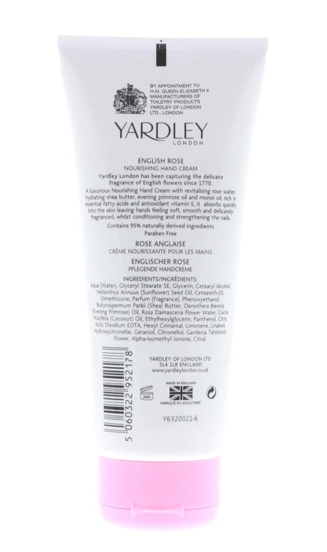 Yardley English Rose Nourishing Hand Cream 3.4 oz - Moisturizing & Hydrating for Dry Skin - Perfect for Home, Office & Travel Use