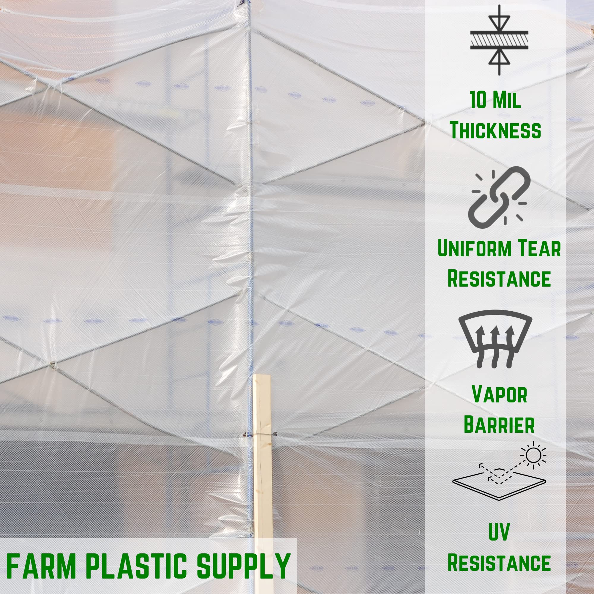 Dura Skrim 10 Mil Clear Reinforced Plastic Sheeting - 32' x 40' UV-Resistant Heavy Duty Polyethylene Film - Tear Proof Construction Vapor Barrier for Roofing, Greenhouse & Crawl Space Protection