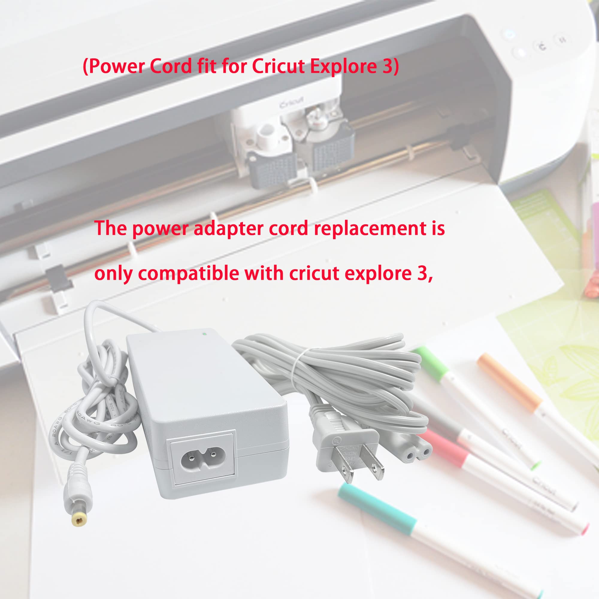 Replacement Power Cord for Cricut Maker 3 Cutting Machine - DC24V 2.75A Compatible with Cricut Maker 3 Power Adapter & Charger (White) - Perfect for DIY Crafting, Vinyl Cutting & Home Projects