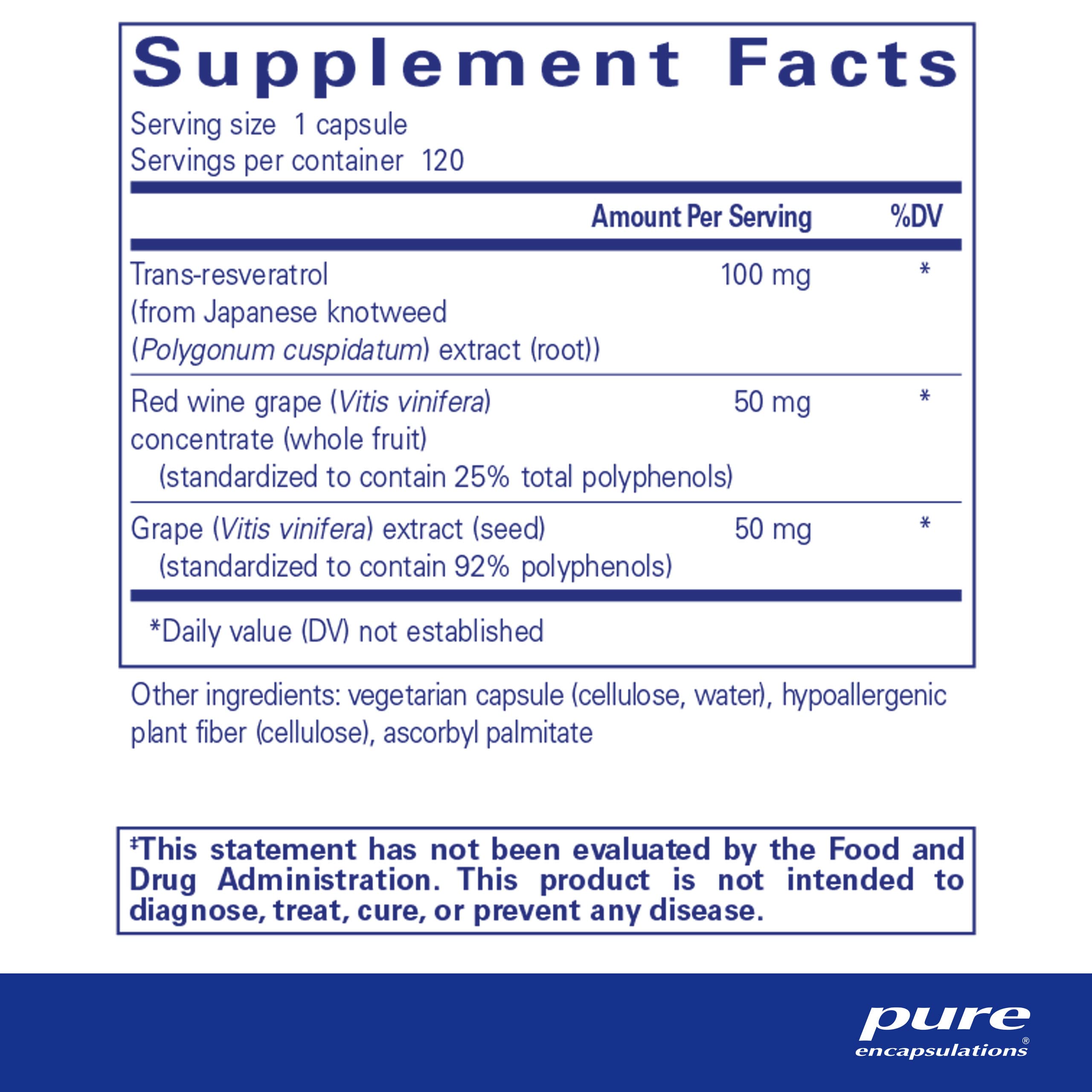 Pure Encapsulations Resveratrol EXTRA 100mg - Premium Trans-Resveratrol Supplement for Cellular Health & Heart Support* - Powerful Antioxidant Formula - Non-GMO, Gluten Free - 120 Capsules - Supports Healthy Aging & Active Lifestyle