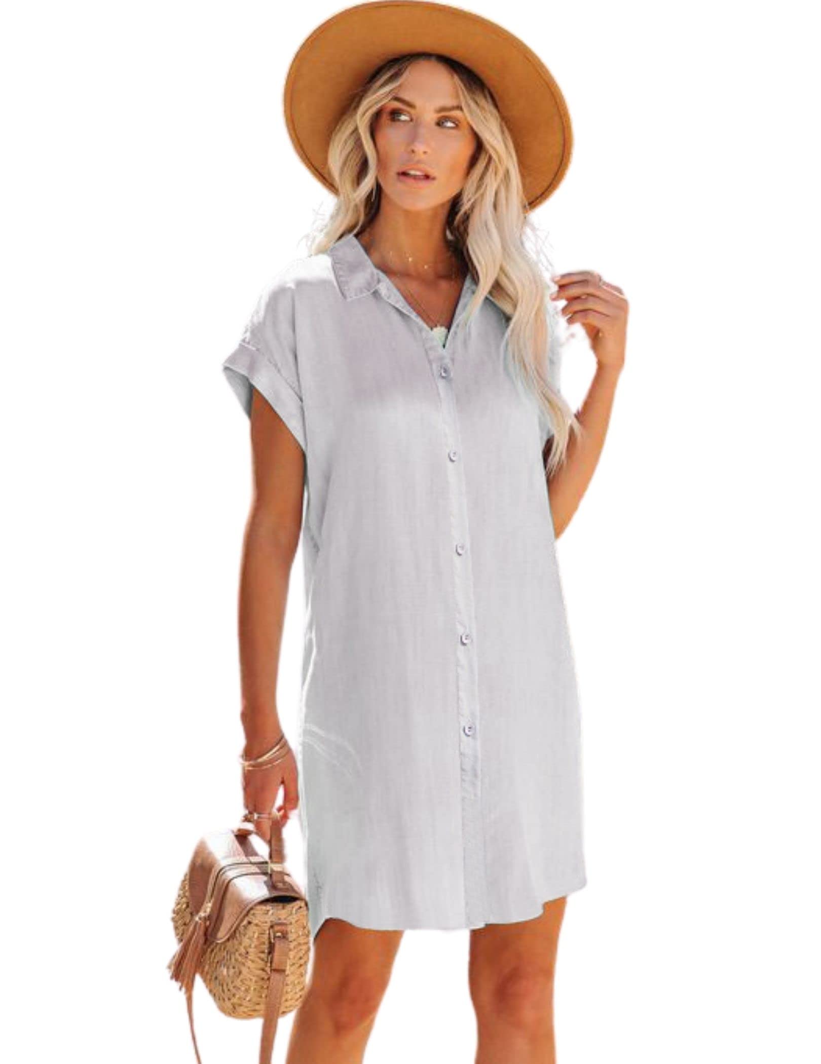 Ekouaer Women's Silk Satin Nightgown - Sexy Button Down Sleep Dress with V-Neck & Short Sleeve | Soft Sleepwear for Comfortable Nights, Romantic Getaways & Loungewear