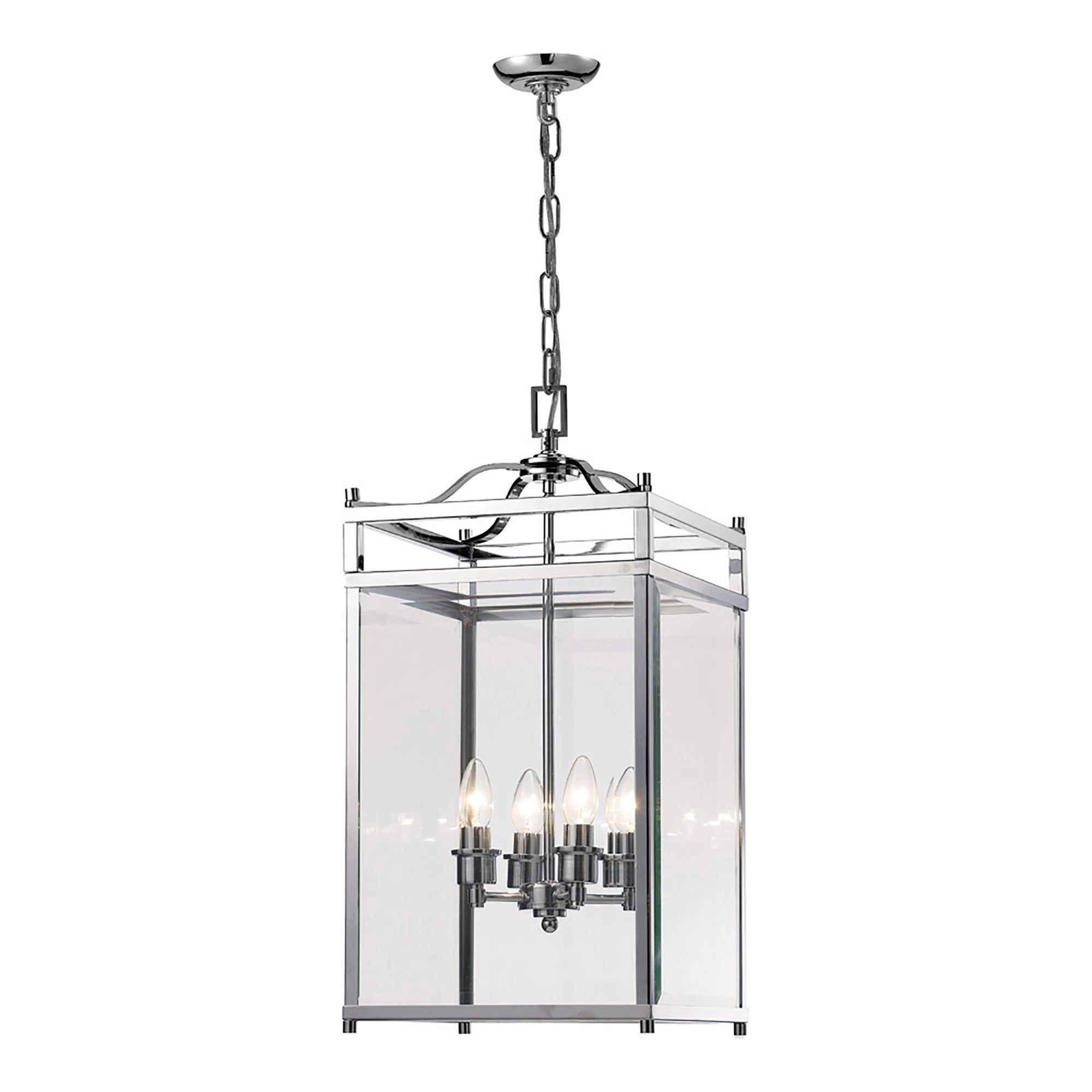 Aston Square Pendant Light Fixture - 3/4/6 Light E14 Base in Polished Chrome & Glass - Perfect for Kitchen Island, Dining Room, or Entryway Lighting