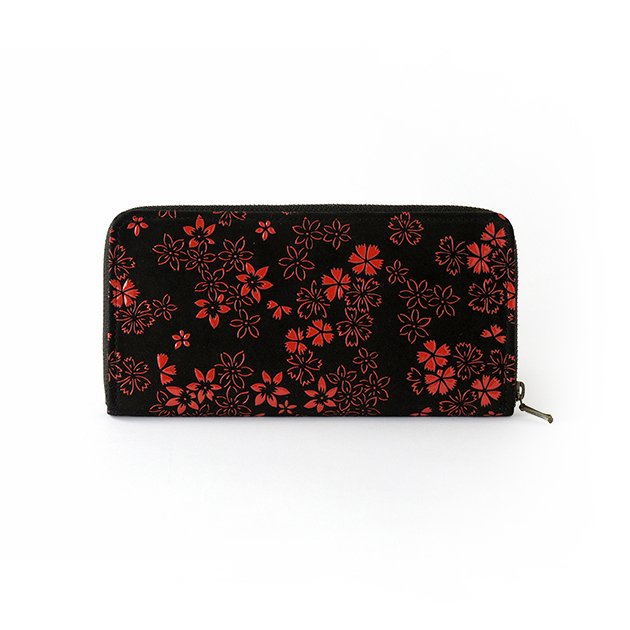 Premium Japanese Deerskin Leather Wallet with Urushi Lacquer - Cherry Blossom & Gray Black U-Zip Design | Handcrafted in Japan | Perfect for Everyday Use & Luxury Gifting
