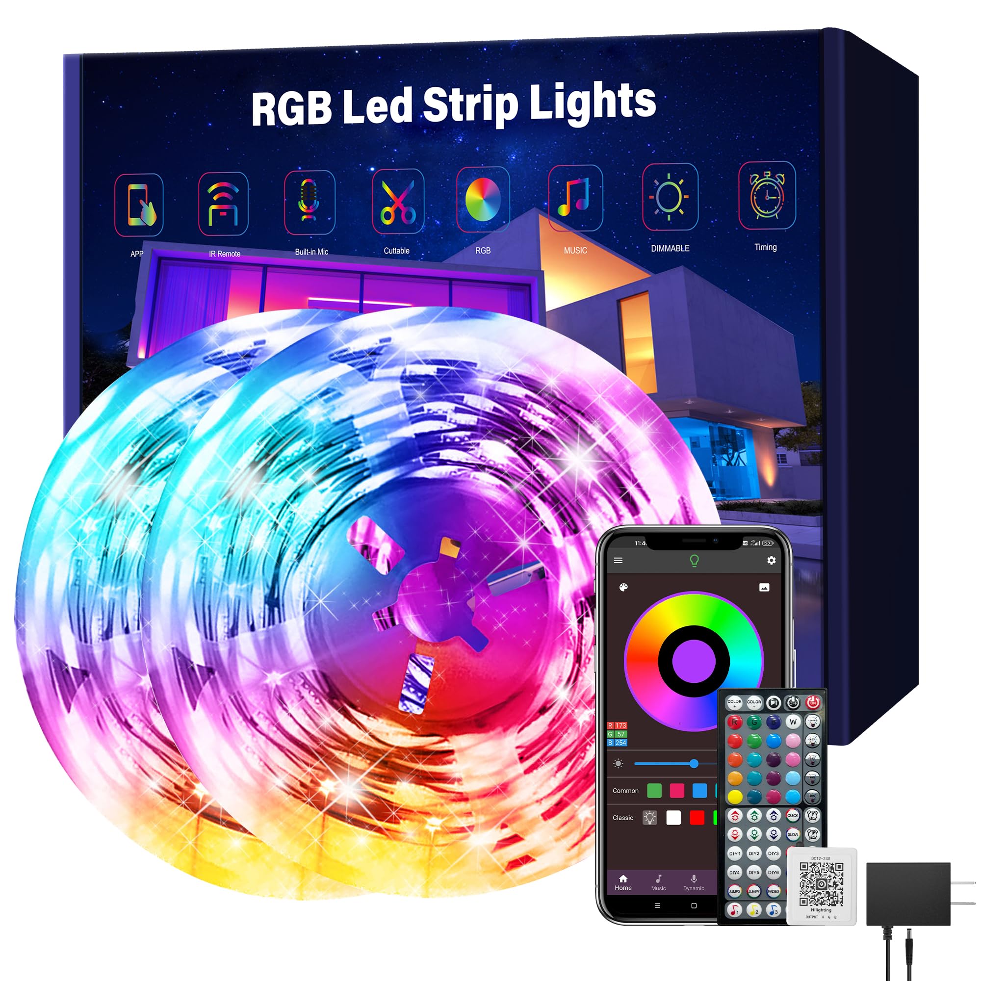 150ft LED Strip Lights for Bedroom (2x75ft) - Smart RGB Color Changing Lights with Music Sync & App/Remote Control - Perfect for Home, Kitchen, Party & Gaming Room Decor