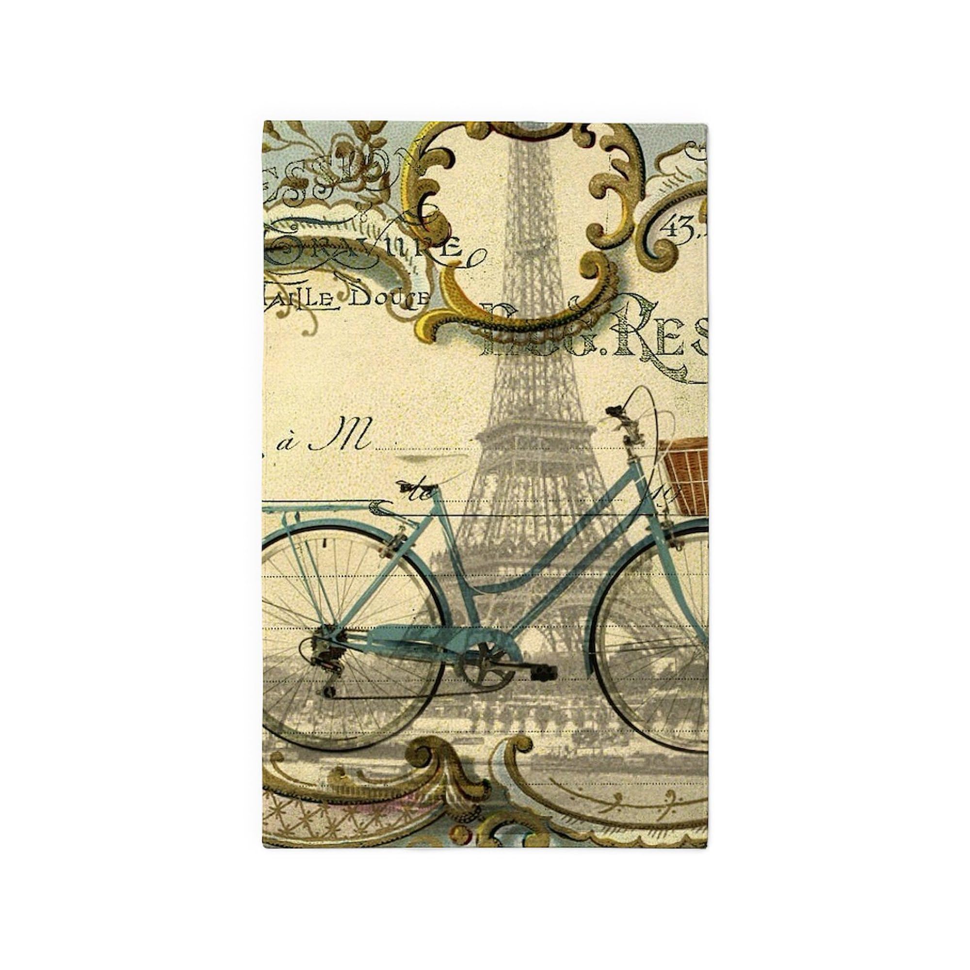 Eiffel Tower Paris Bike Area Rug - Decorative Fabric Throw Rug for Living Room, Bedroom & Office - Non-Slip Soft Floor Mat for Home Decor