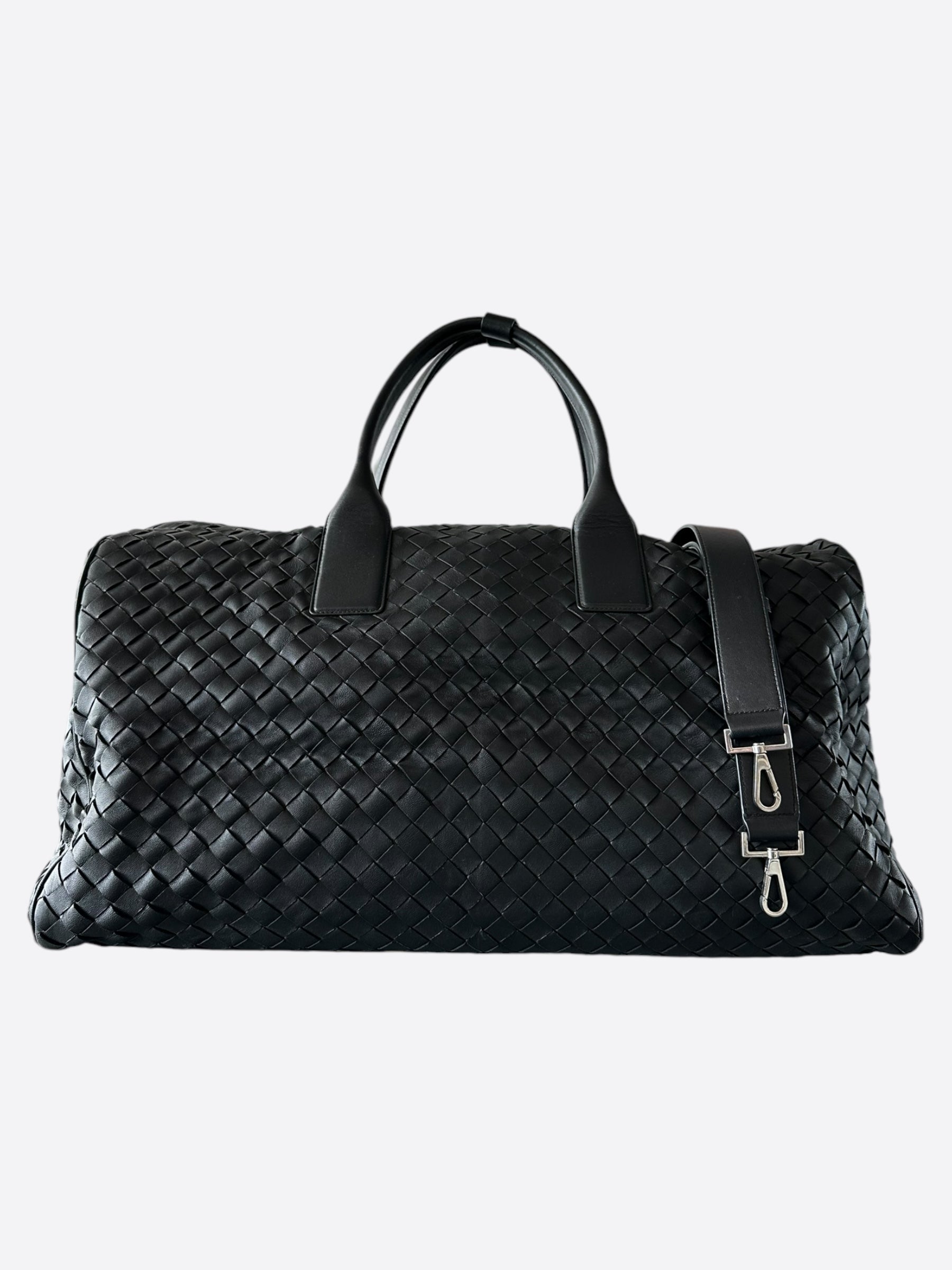 Bottega Veneta Black Large Duffle Bag for Travel, Gym & Weekend Getaways - Premium Leather Carryall Luggage for Men & Women