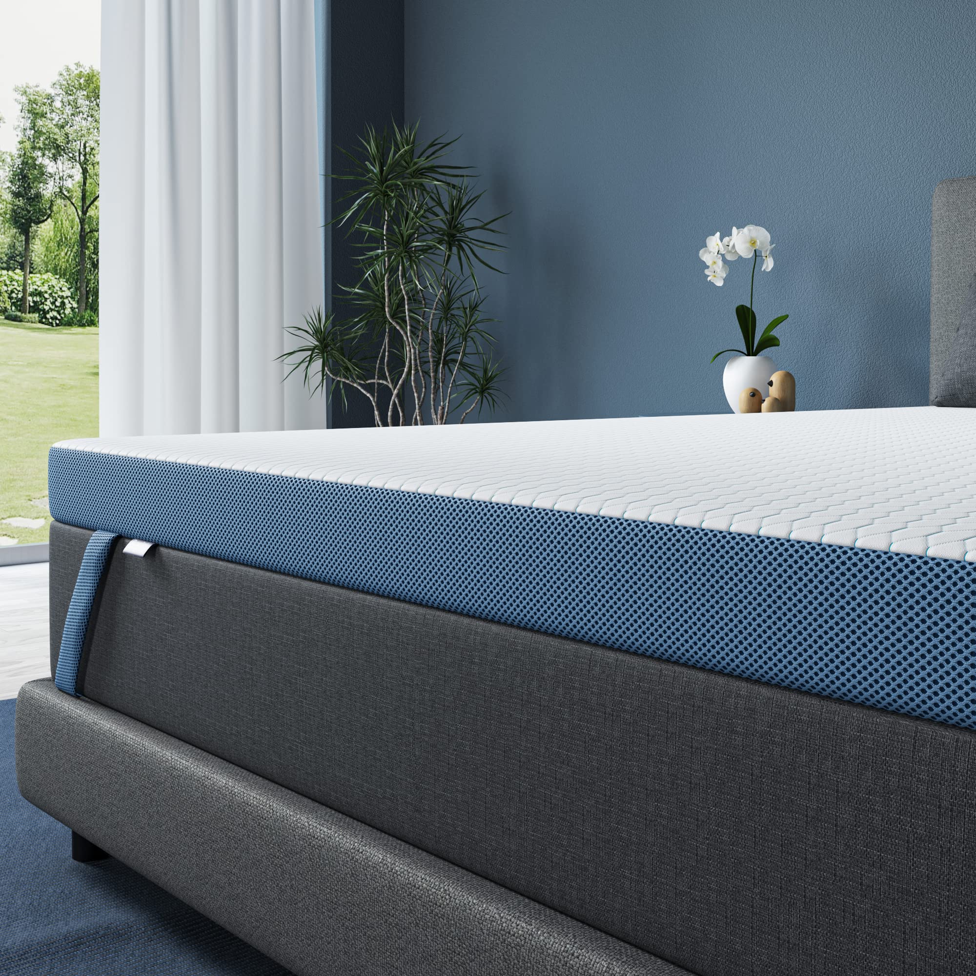 BedStory 3 Inch Firm Mattress Topper Queen Size - Extra Firm Pain Relief Memory Foam with Gel, Bamboo Charcoal & Copper Infusion | Cooling, Skin-Friendly & Non-Slip Pad | CertiPUR-US Certified | Perfect for Back Pain Relief & Hot Sleepers