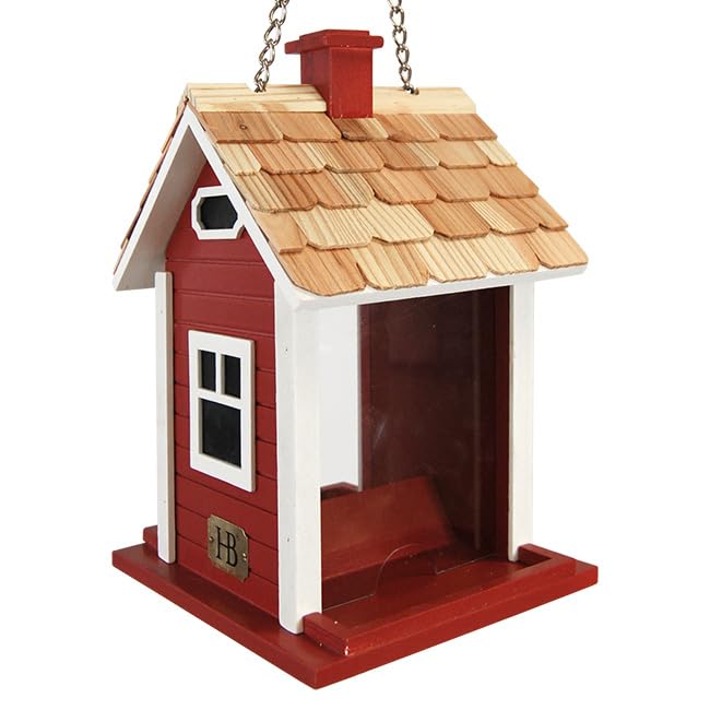 Home Bazaar Holiday Bird House and Feeder Kit - Red Wooden Birdhouse with Perch & Feeding Tray for Outdoor Garden Decor, Backyard Wildlife Habitat, Christmas Gift Idea