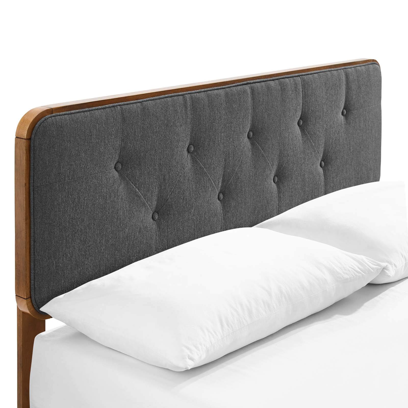 Modway Bridgette Full Wood Platform Bed with Angular Frame - Walnut Charcoal Finish | Solid Wood Bed Frame for Modern Bedrooms | Perfect for Small Spaces & Guest Rooms