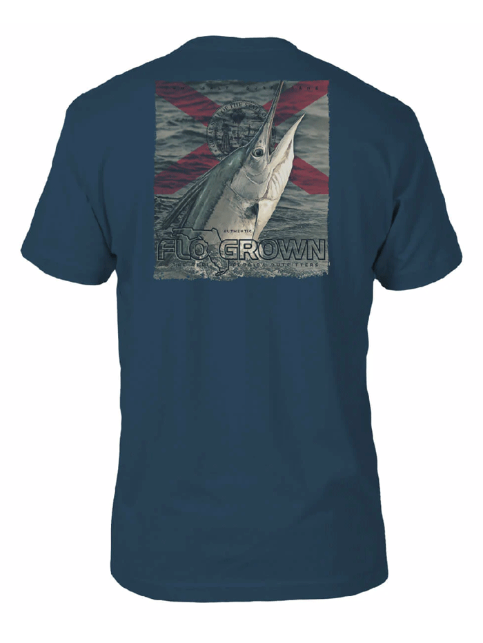 FloGrown FGM 1524 Men's Quick-Dry Fishing Shirt - Rough Water Marlin Graphic Tee in Cool Blue | UV Protection & Breathable for Saltwater Fishing & Outdoor Activities