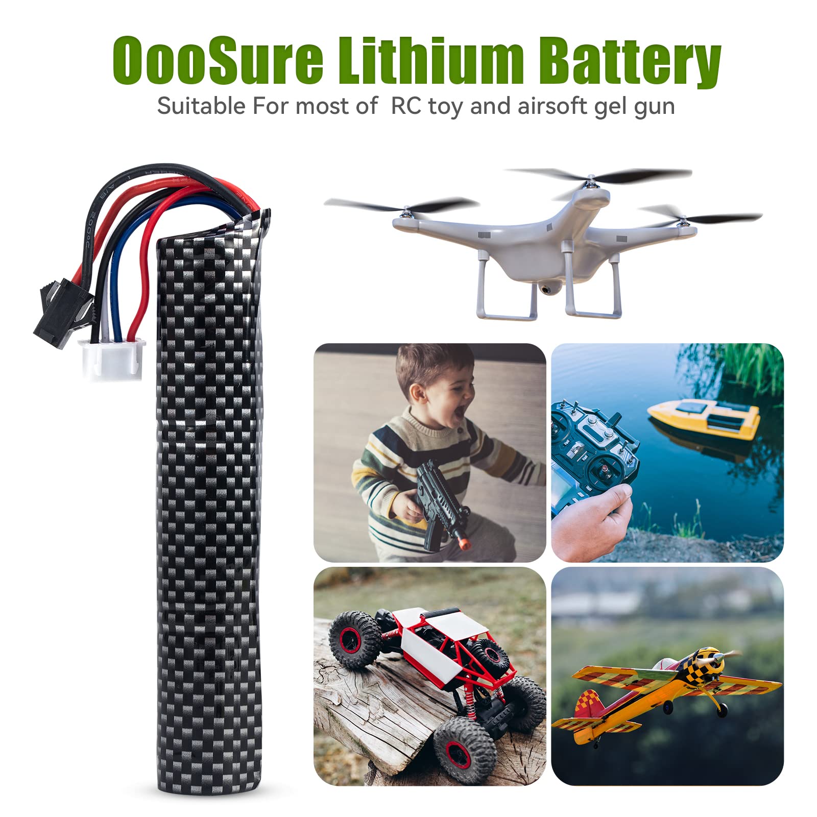2 Pack 2000mAh 11.1V 183503 LiPo Airsoft Batteries with 3S Charging Cable & SM2P to Mini Tamiya Adapter - Perfect for RC Cars, Drones, Water Bead Blasters & Remote Controlled Hobby Vehicles