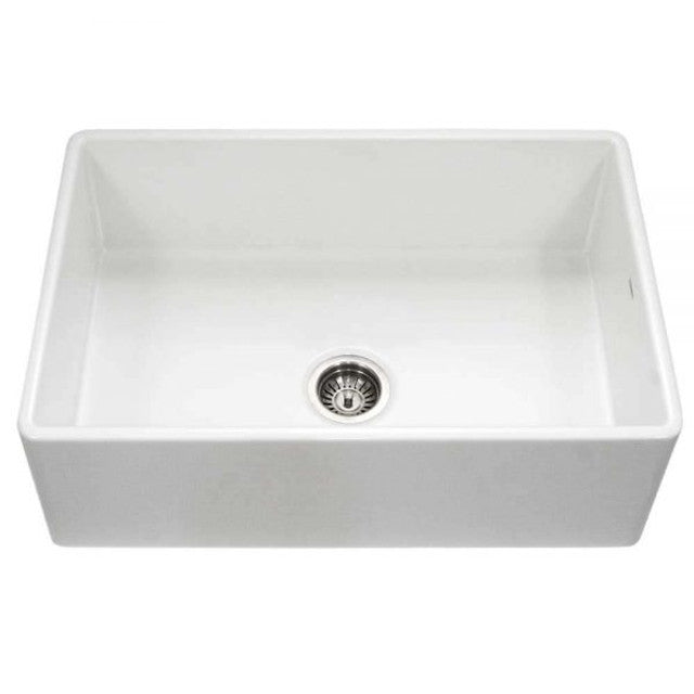 Houzer Platus Series 33-Inch Fireclay Farmhouse Apron Front Kitchen Sink with Basket Strainer & Bottom Grid - Perfect for Rustic & Modern Kitchens, DIY Renovations & Home Upgrades