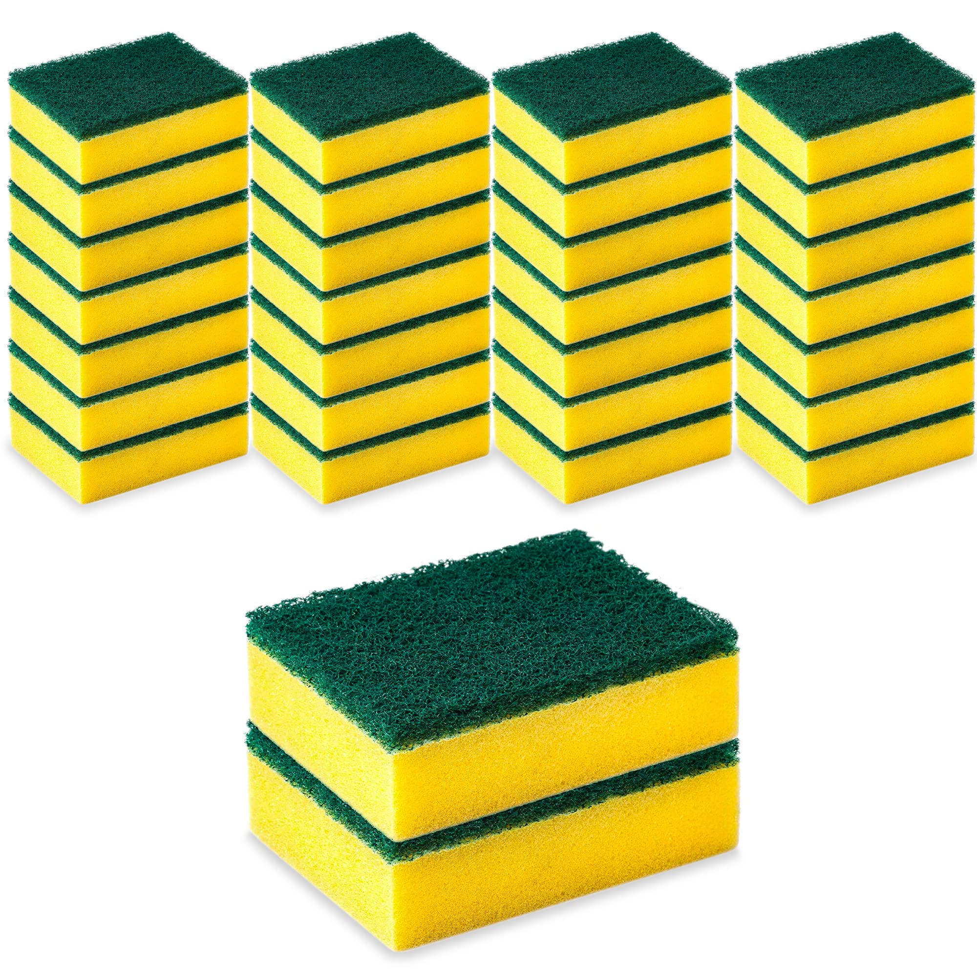 **Dual-Sided Heavy Duty Kitchen Sponges - 28 Pack Non-Scratch Cleaning Scrub Sponges for Dishes, Household, Bathroom & Car Wash - Yellow | Perfect for Deep Cleaning & Stain Removal**