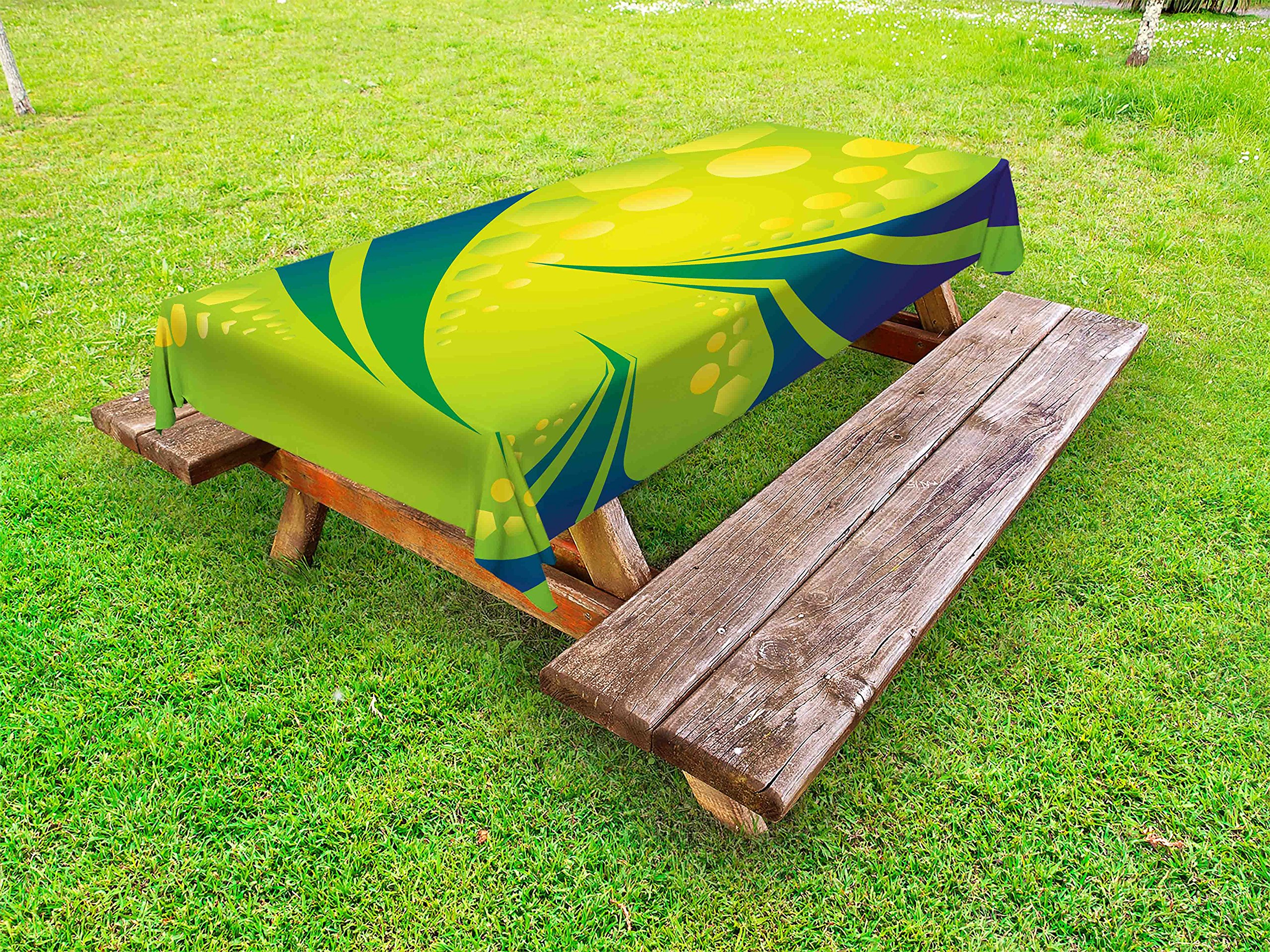 Ambesonne Modern Outdoor Tablecloth - Vivid Brazil Flag Design with Geometric Artwork, Washable Picnic Table Cover 58x84 Inches in Pale Green & Dark Blue | Perfect for BBQs, Garden Parties & Outdoor Dining