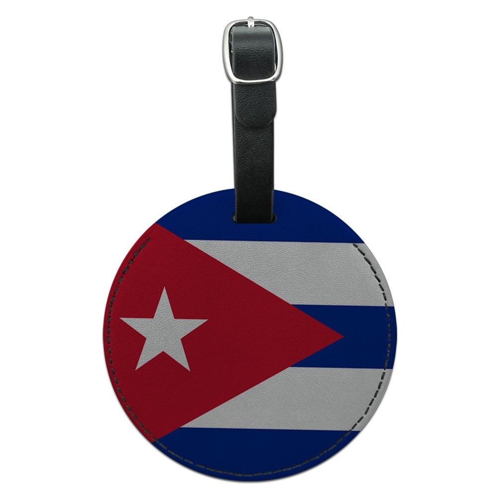 Cuba National Flag Round Leather Luggage Tag - Black Leather Suitcase ID Tag for Carry-on Bags - Perfect for Travel, Vacation & Suitcase Identification