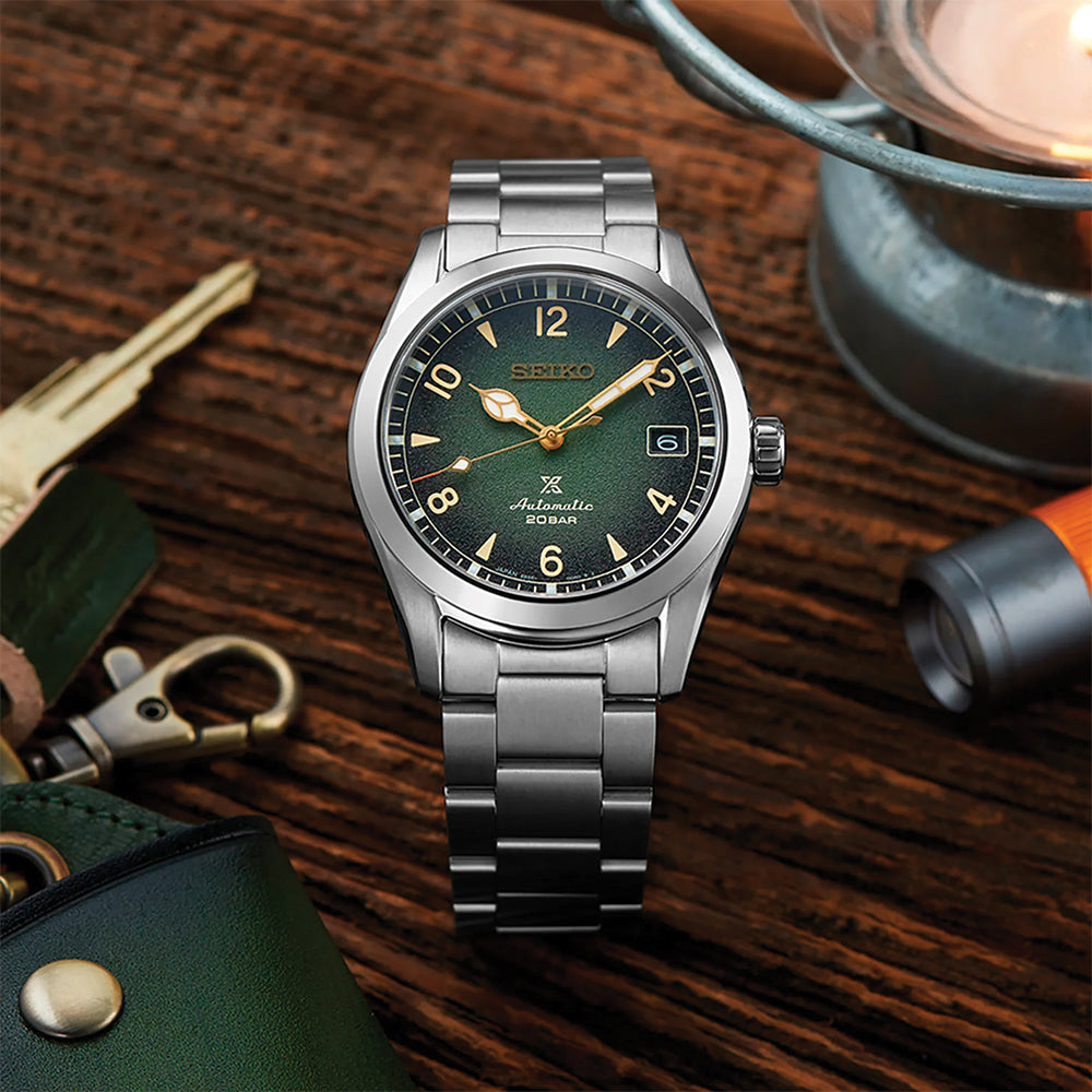 Seiko SPB155 Prospex Land 38mm Automatic Green Dial Men's Watch with Stainless Steel Bracelet - Perfect for Outdoor Adventures, Hiking, and Everyday Wear