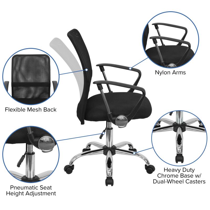 Ergonomic FLASH Jenkins Mid Back Mesh Office Chair with Lumbar Support & Adjustable Arms - Black Swivel Task Chair for Home Office, Gaming & Workspace Comfort