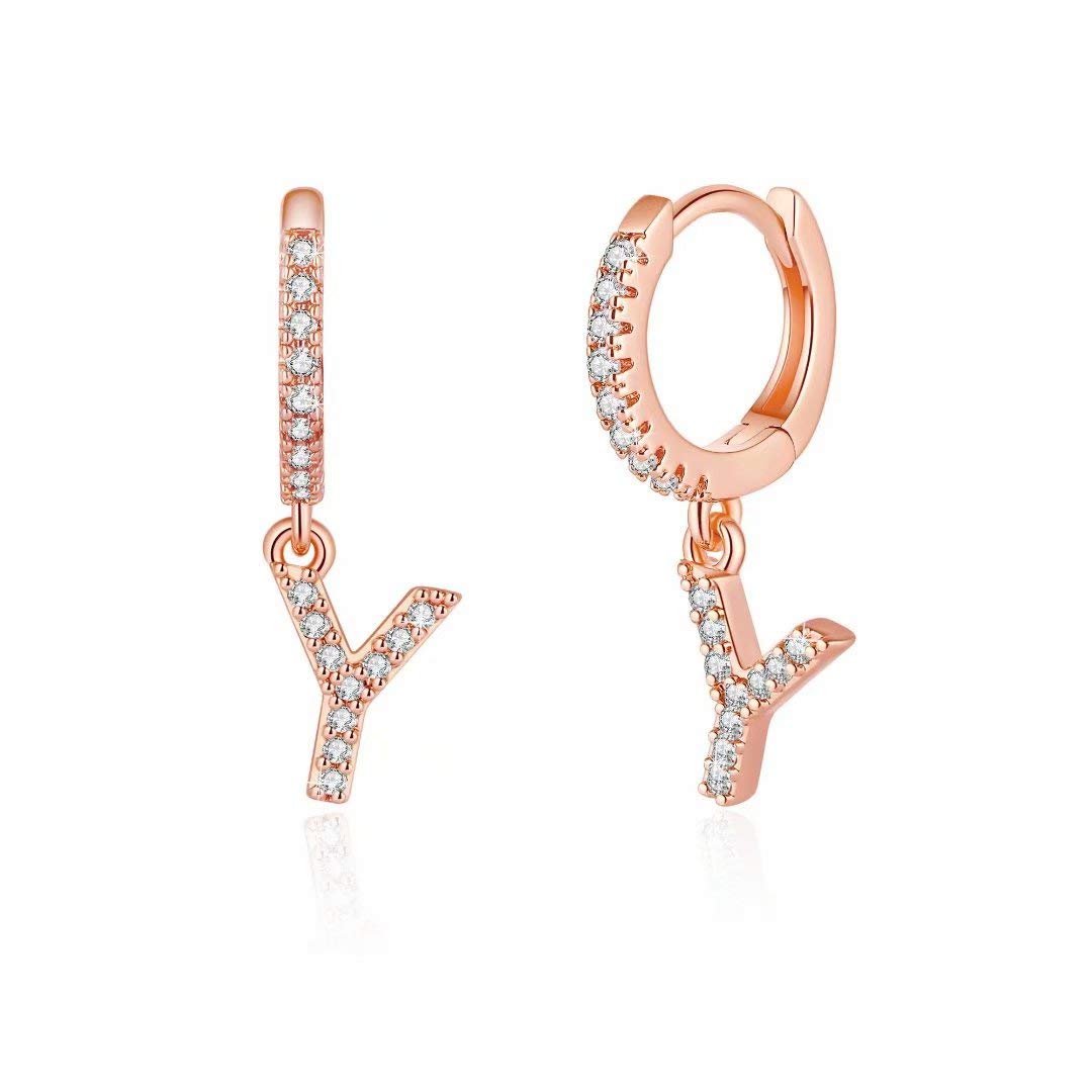 925 Sterling Silver Initial Earrings for Women & Girls - Hypoallergenic Small Huggie Hoop Earrings with Gold Plated Cubic Zirconia - Perfect Jewelry Gift for Birthdays, Anniversaries & Special Occasions