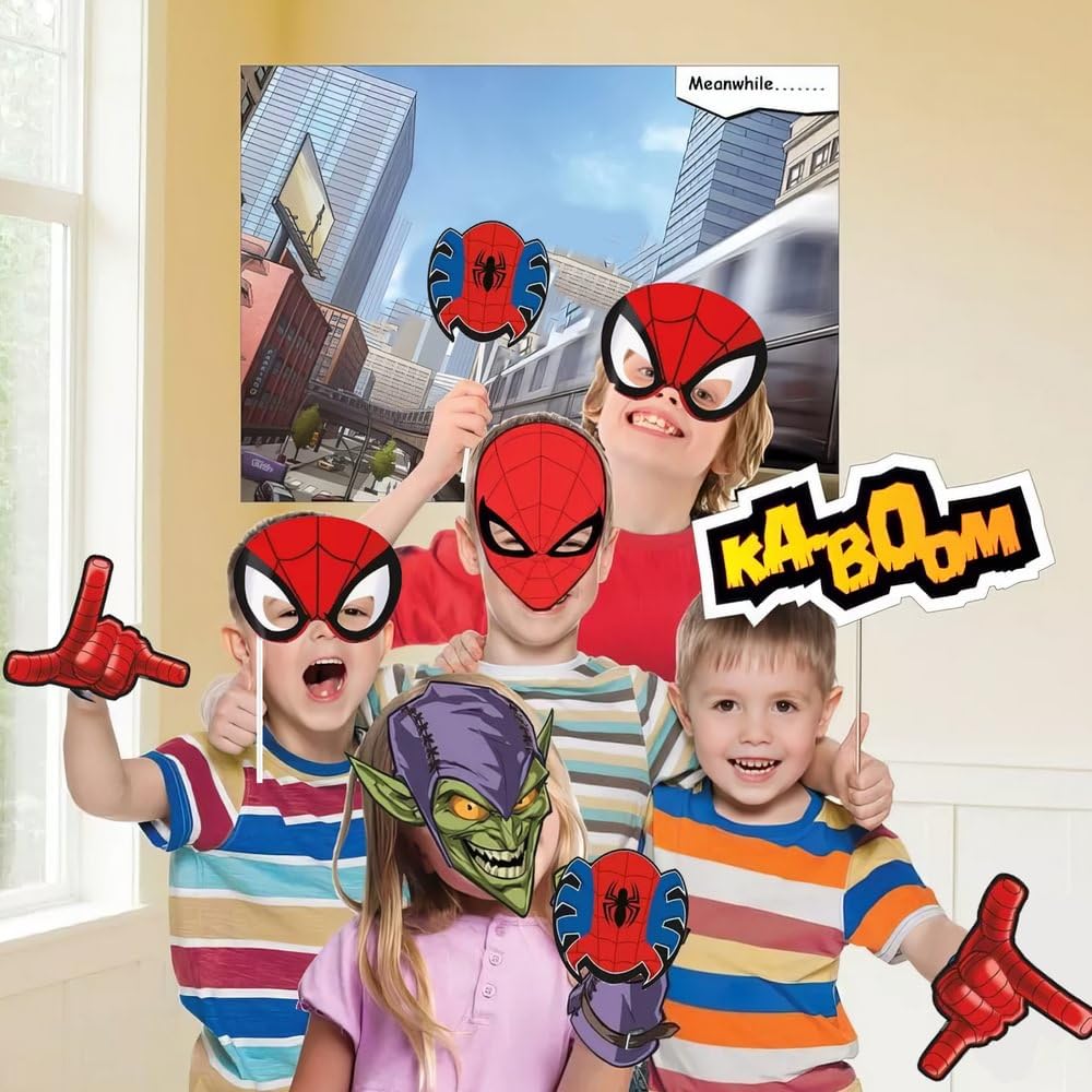 Spider-Man Photo Booth Props Set - 8 Unique Assorted Designs for Superhero Themed Parties & Events