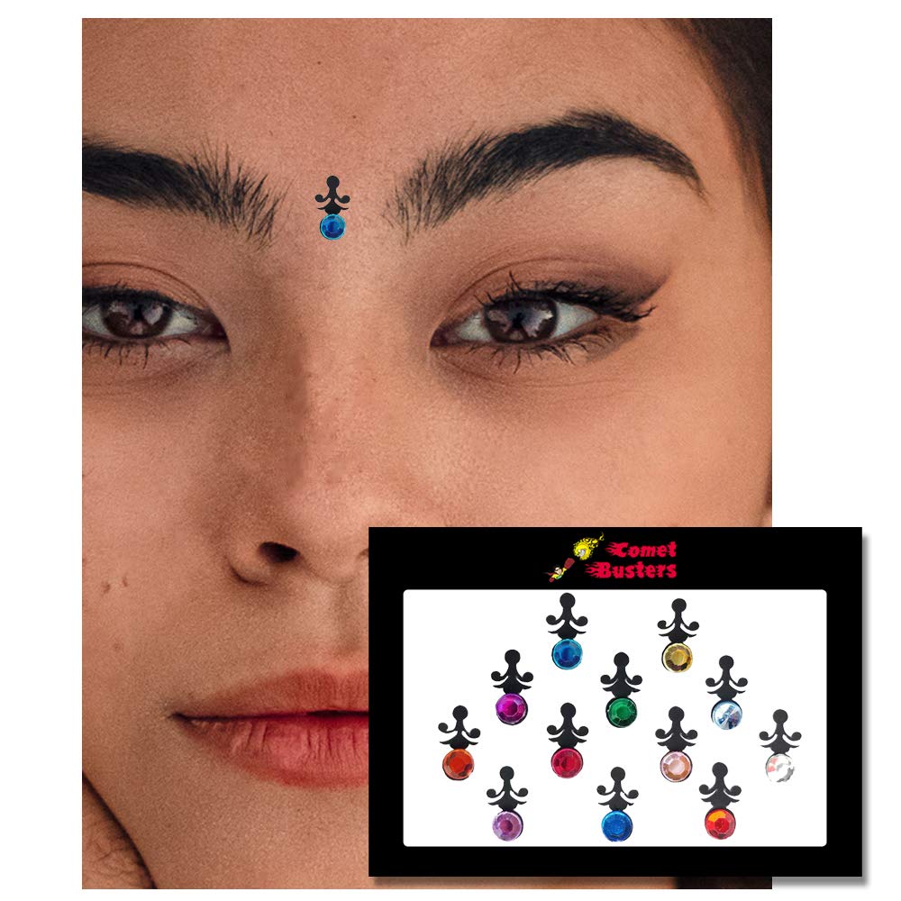 Comet Busters Elegant Black Bindi with Multicolor Gemstones (10mm) - Perfect for Indian Weddings, Festivals & Cultural Events | BIN286
