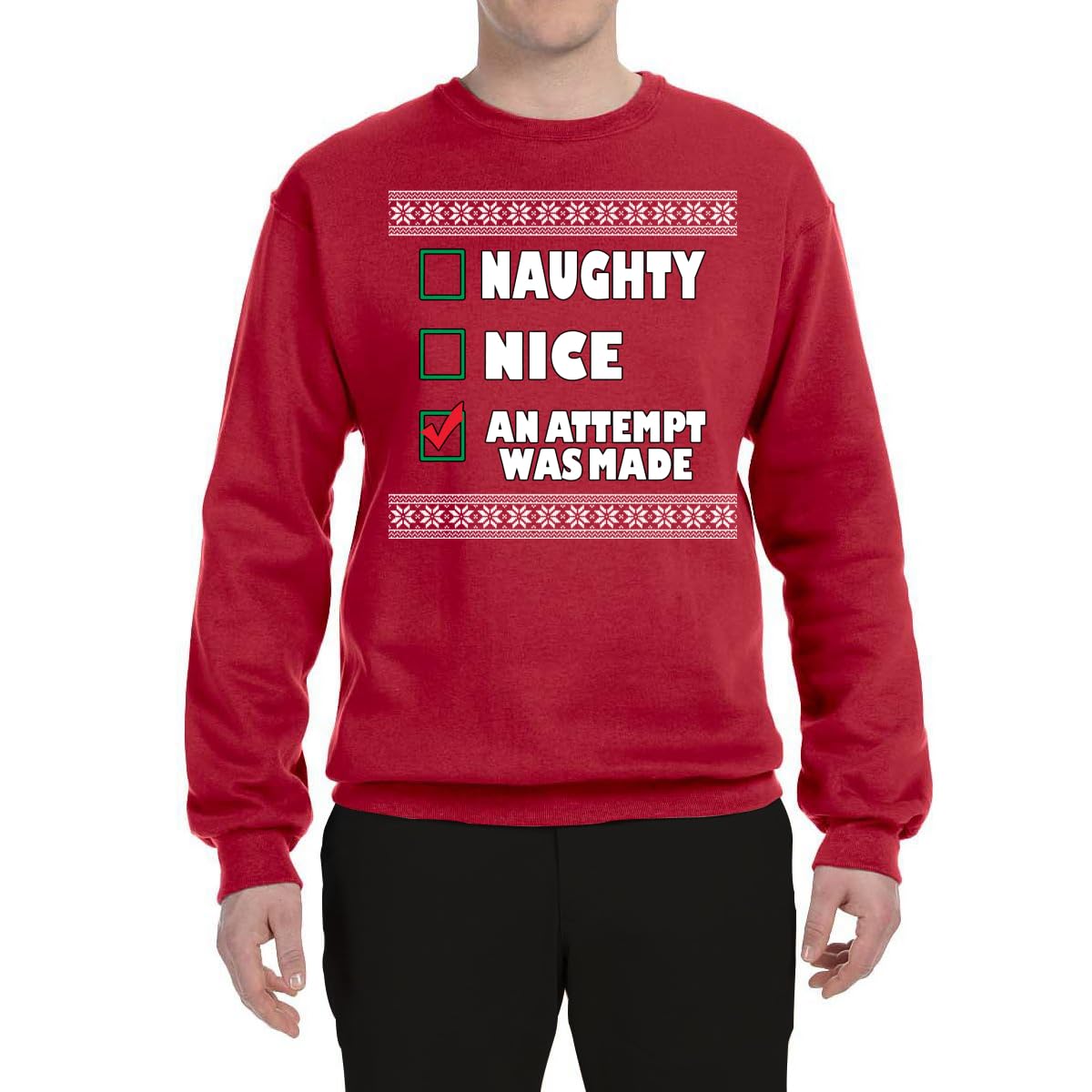 Wild Bobby Naughty Nice Christmas Graphic Sweatshirt - Unisex Crewneck Holiday Pullover for Xmas Parties & Family Gatherings