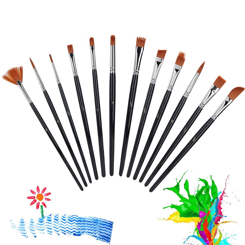 12Pcs Nylon Hair Paint Brushes Set for Kids - Oil, Acrylic, Watercolor & Gouache Painting - Perfect for Art Class, DIY Projects & Home Decor