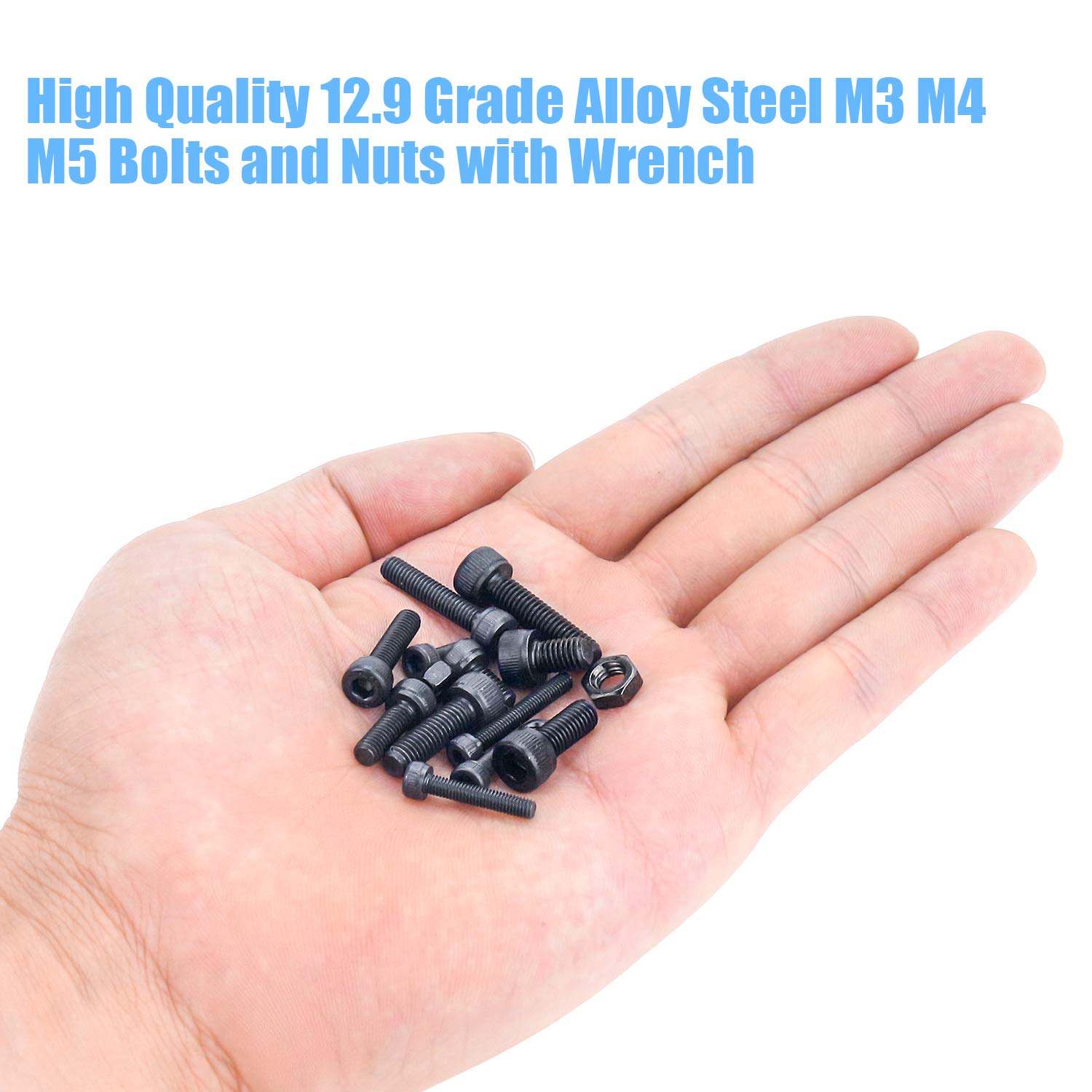 DYWISHKEY 500pcs M3-M5 12.9 Alloy Steel Hex Bolt Nut Kit with Wrenches for DIY & Repair