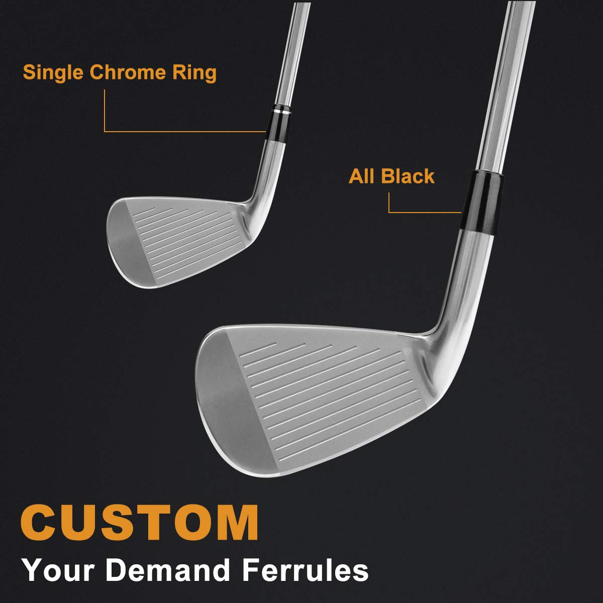 Premium Golf Iron Ferrules .370 ID - 12 Pack Black/Double Chrome Ring Re-Shafting Ferrules for Taper Tip Irons & Wedges (0.370