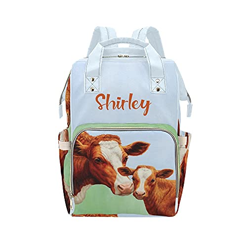Personalized Cow Diaper Bag with Name - Cute Nappy Backpack for Moms, Baby Shower Gift, Travel & Daily Use Diaper Organizer (Perfect for Daycare, Park Outings & Family Trips)