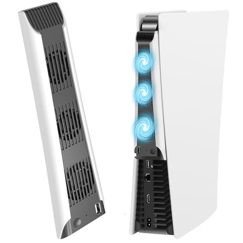 Upgraded PS5 Cooling Fan with LED Lights & USB 3.0 Hub - Ultra Quiet Cooling Accessories for PlayStation 5 Disc/Digital Edition - Perfect for Gaming Sessions & Preventing Overheating